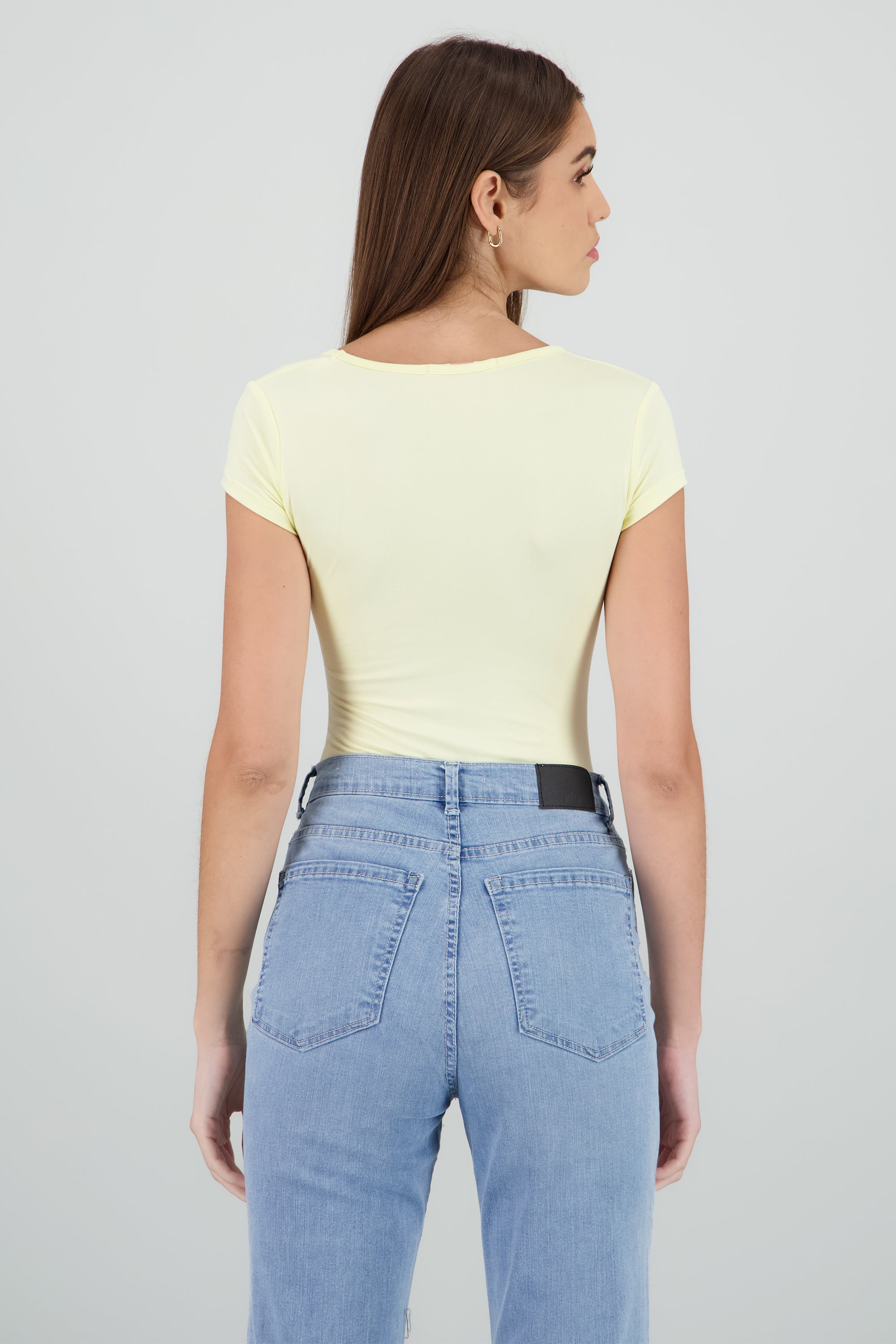 Bodysuit manga corta escote cuadrado liso AMARILLO PASTEL
