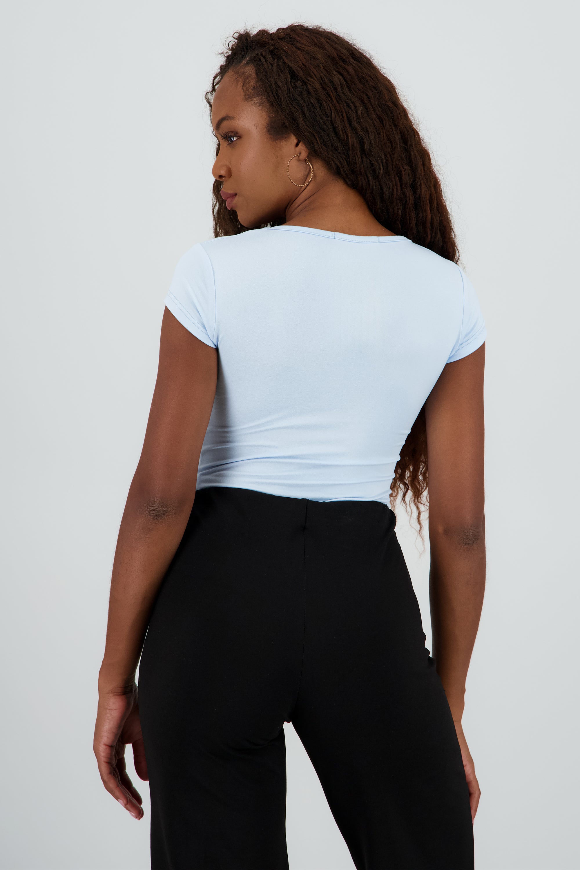Bodysuit manga corta escote cuadrado liso AZUL PASTEL