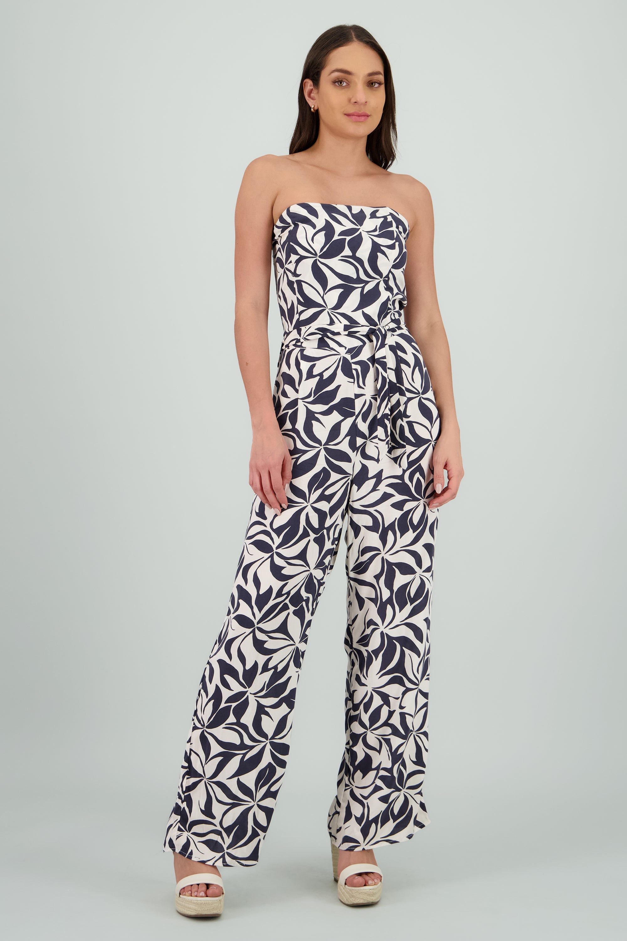 Jumpsuit strapless detalle laso estampado NEGRO COMBO