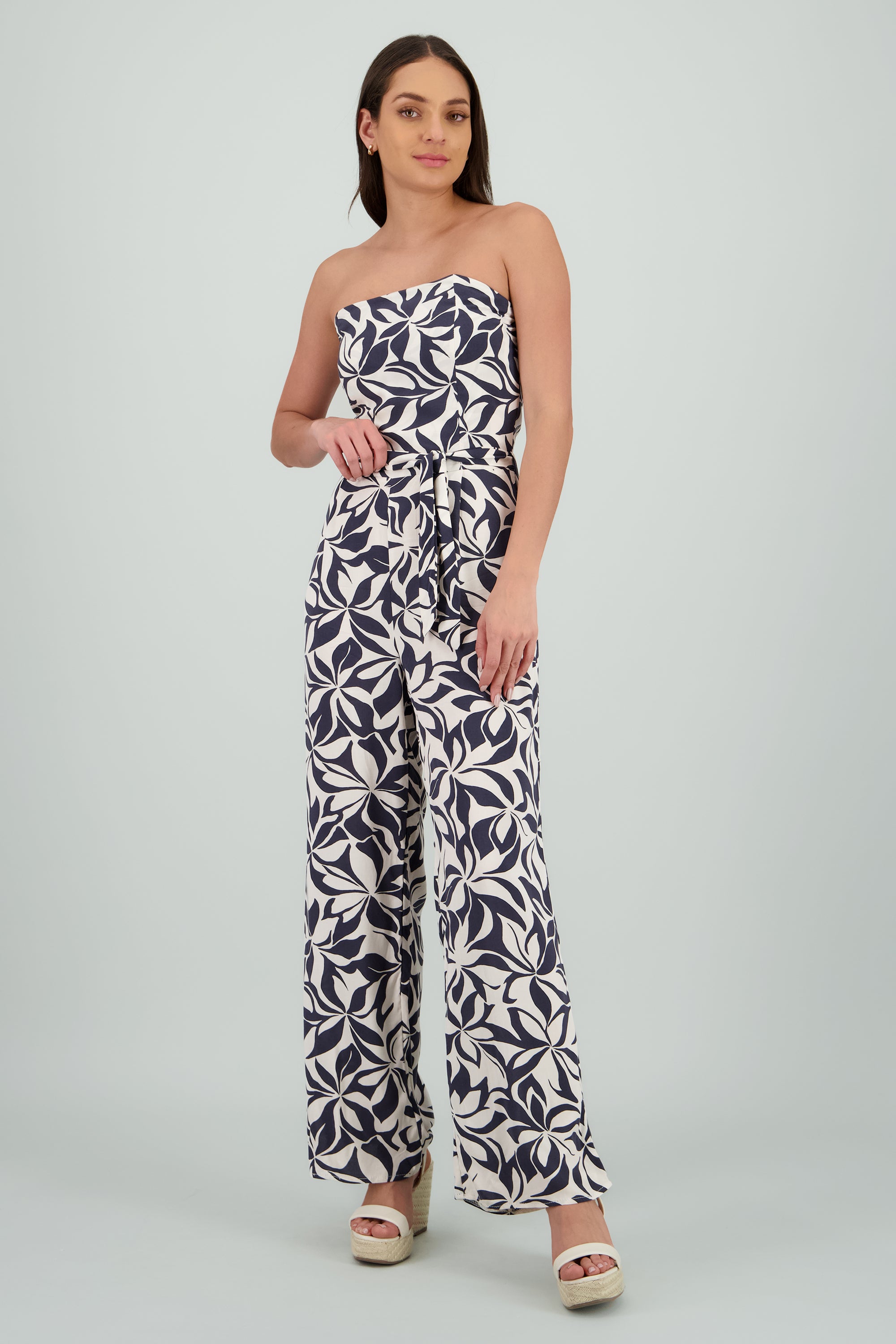 Jumpsuit strapless detalle laso estampado NEGRO COMBO