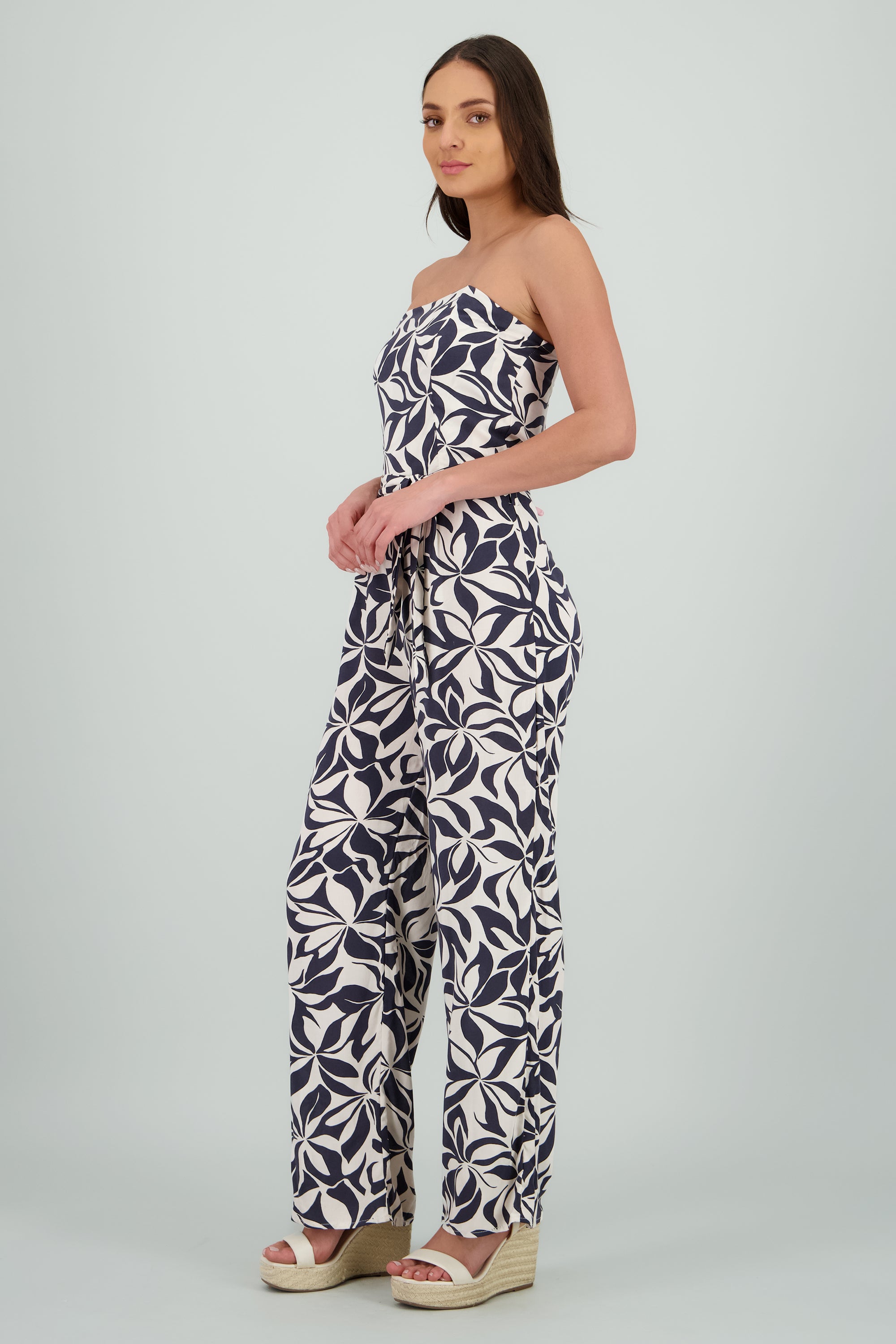 Jumpsuit strapless detalle laso estampado NEGRO COMBO