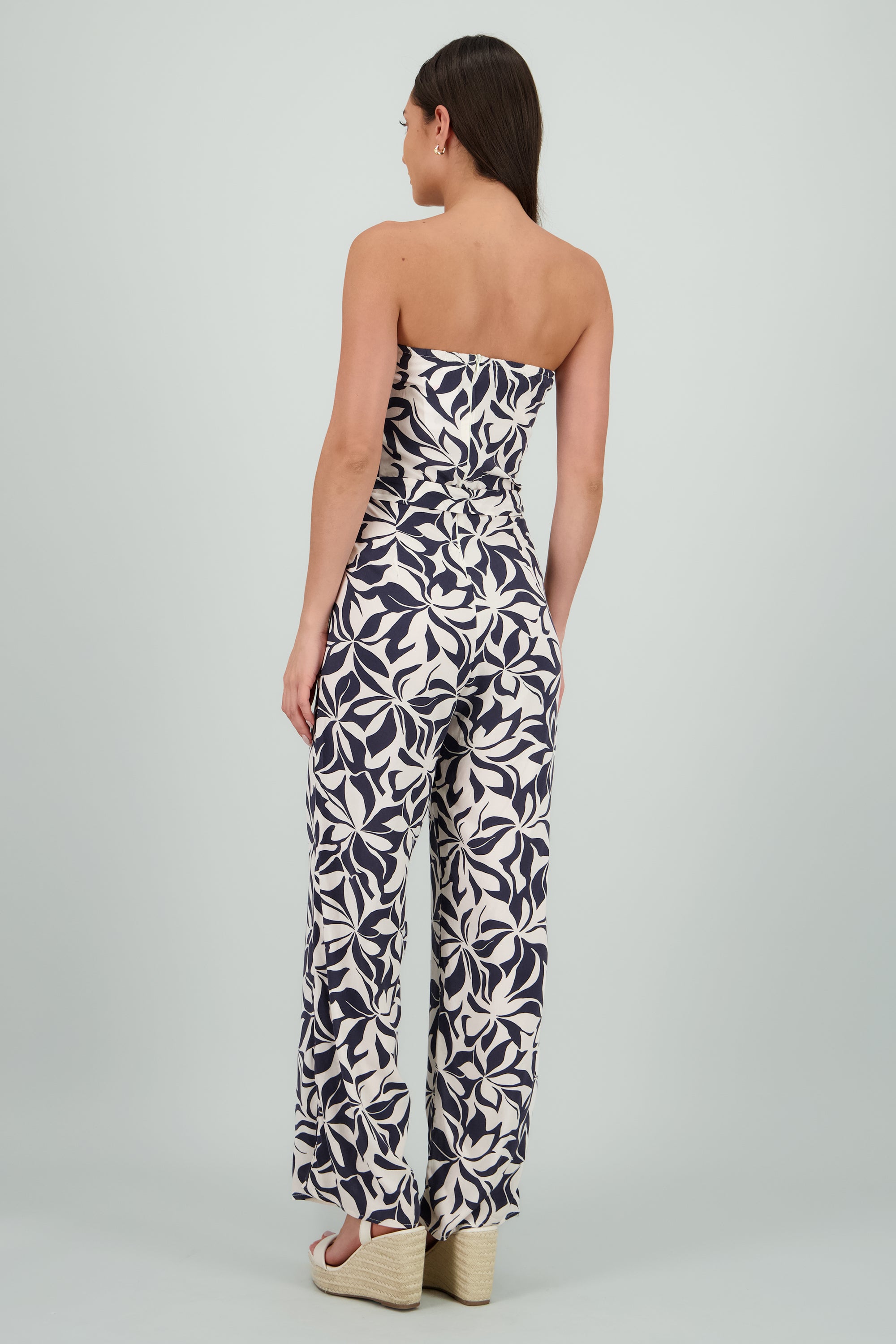 Jumpsuit strapless detalle laso estampado NEGRO COMBO