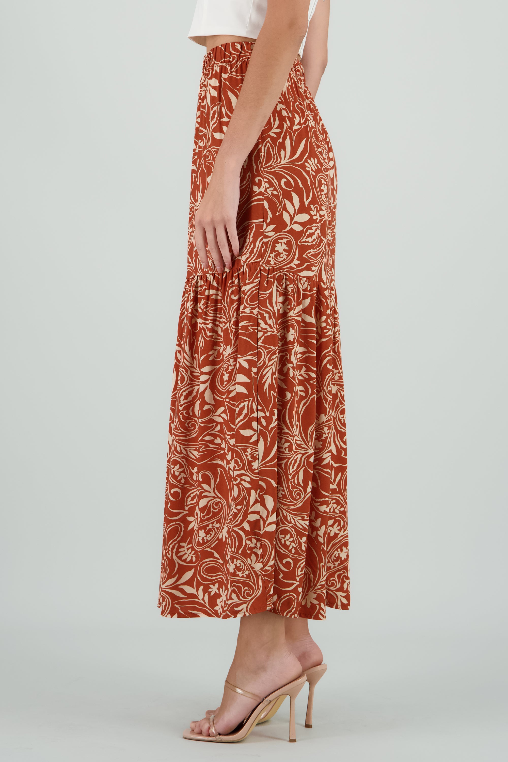 Falda amplio estampado tropical NARANJA