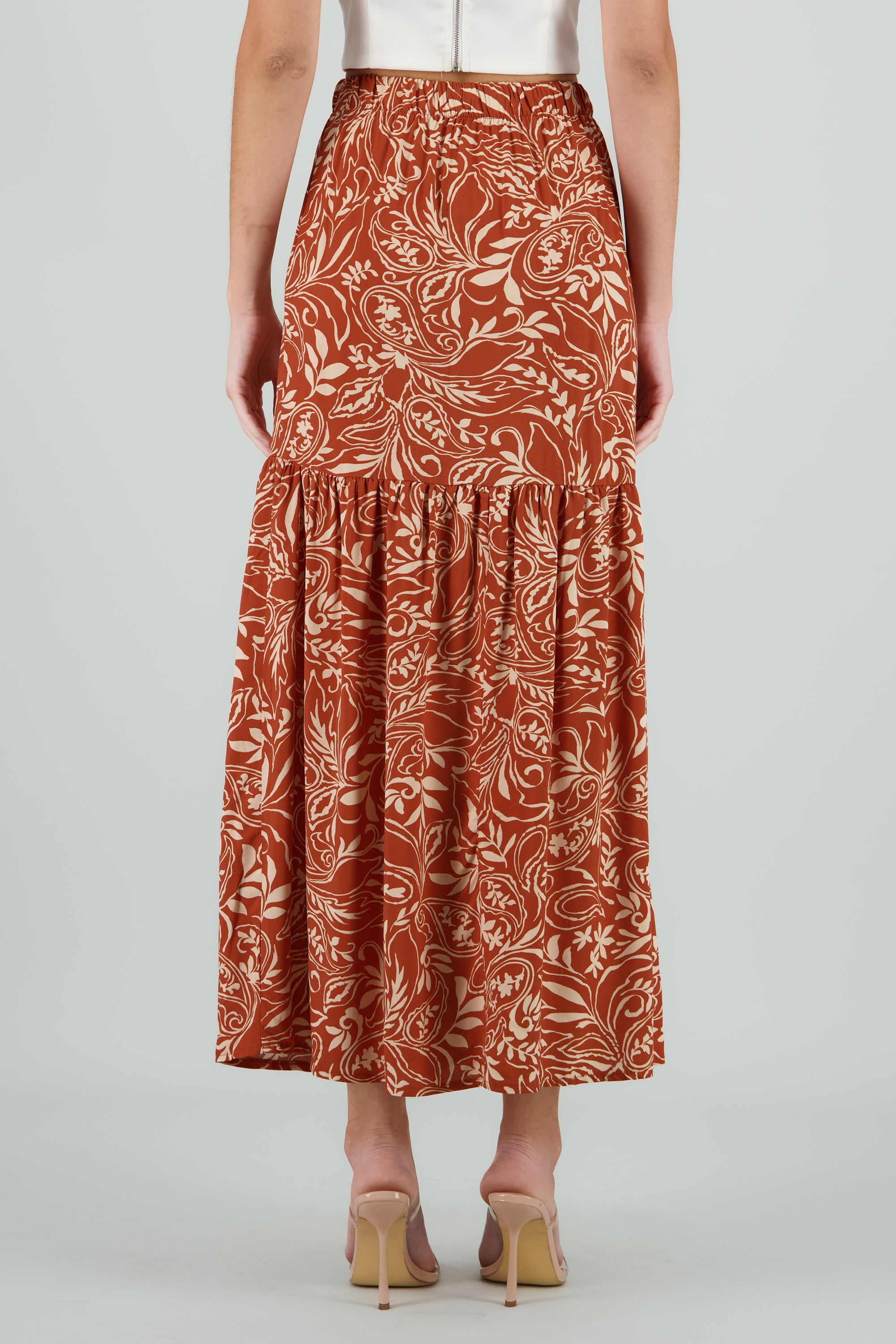 Falda amplio estampado tropical NARANJA