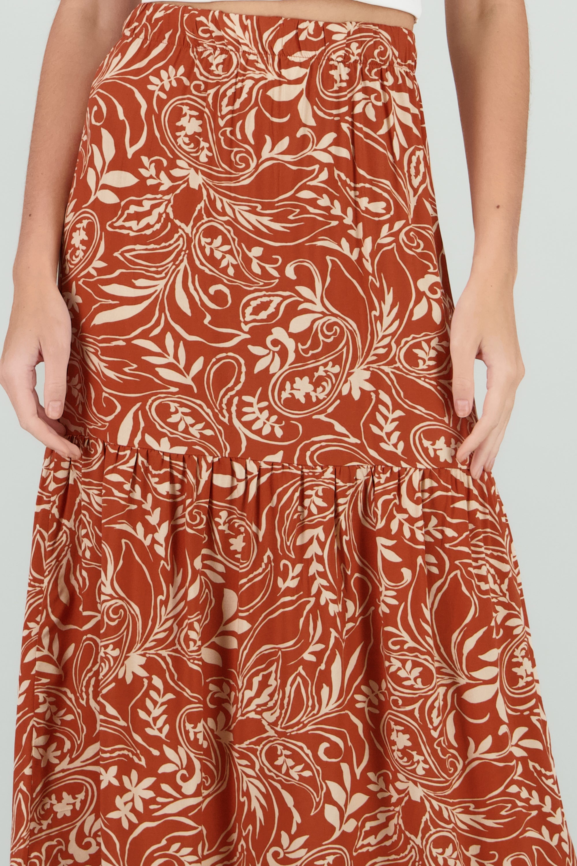 Falda amplio estampado tropical NARANJA