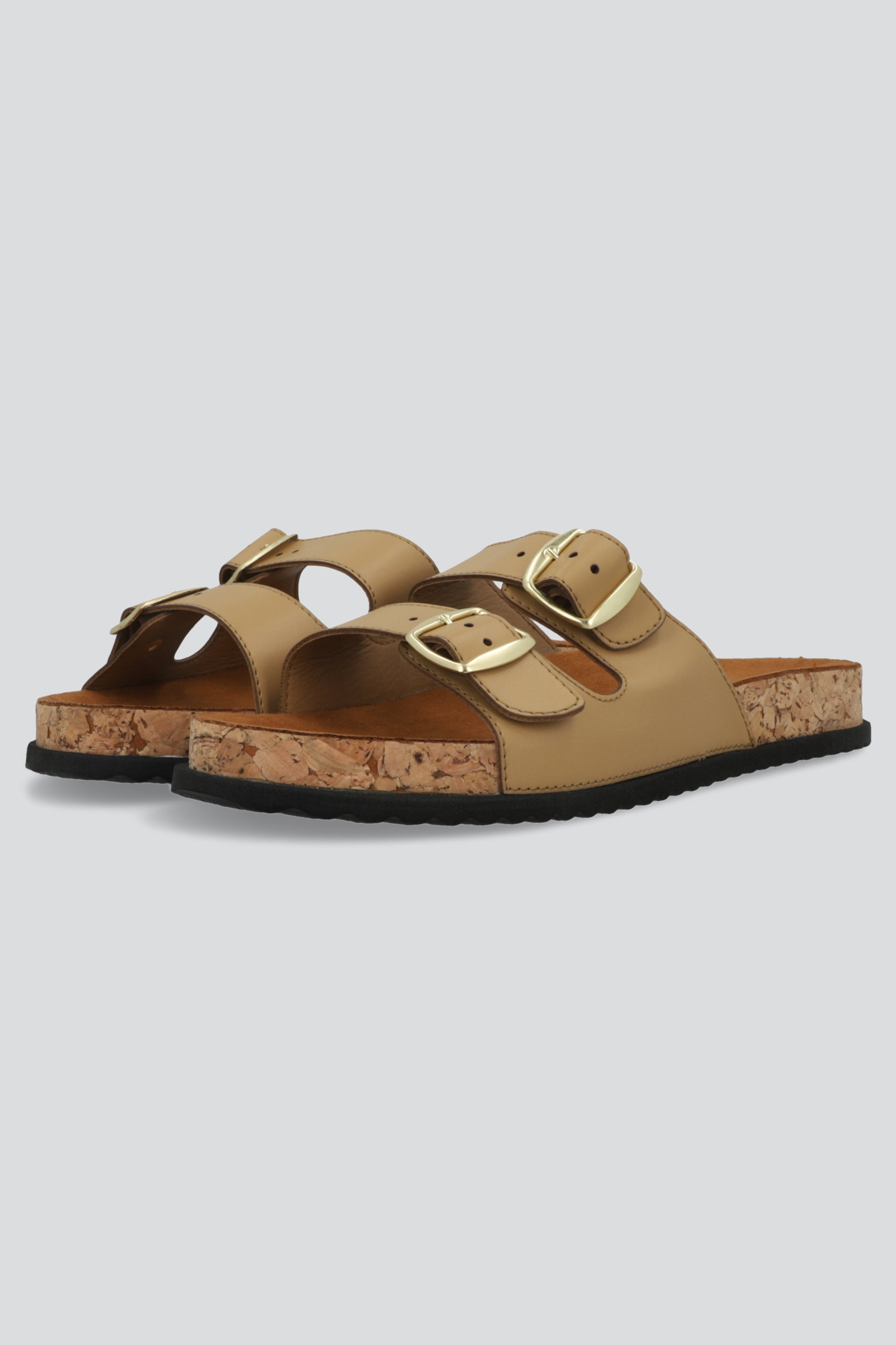 Sandalia suela corcho doble hebilla TAUPE