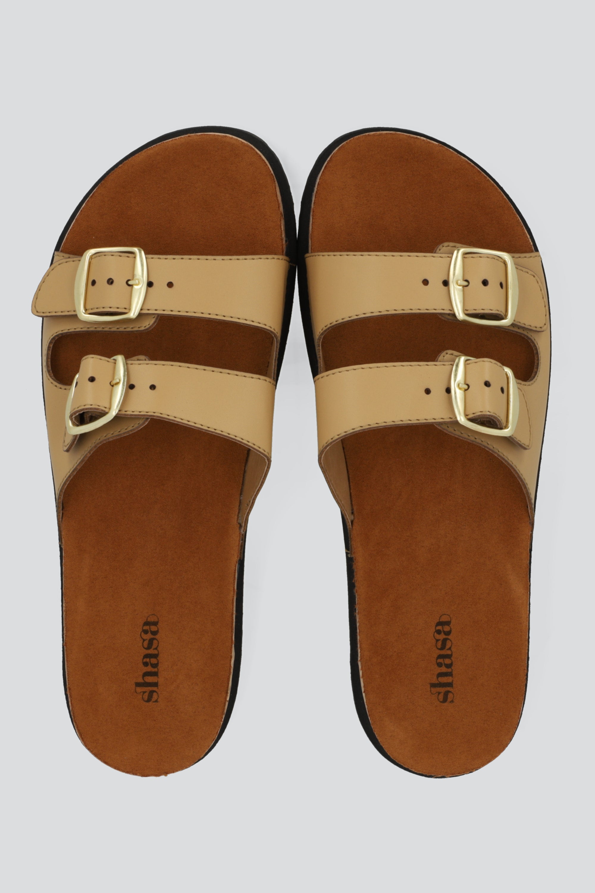Sandalia suela corcho doble hebilla TAUPE