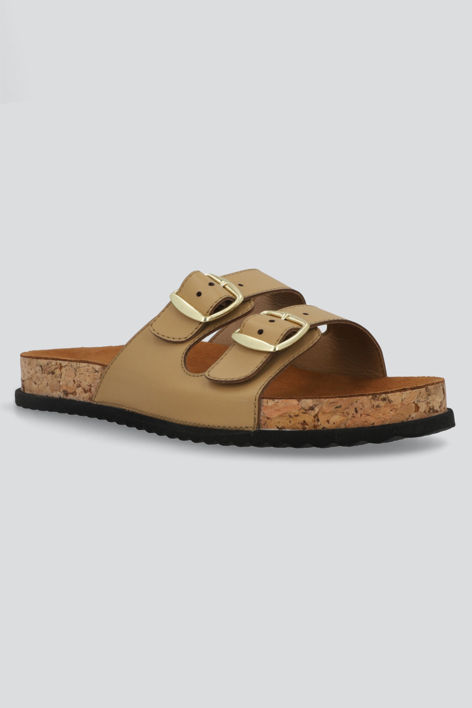 Sandalia suela corcho doble hebilla TAUPE