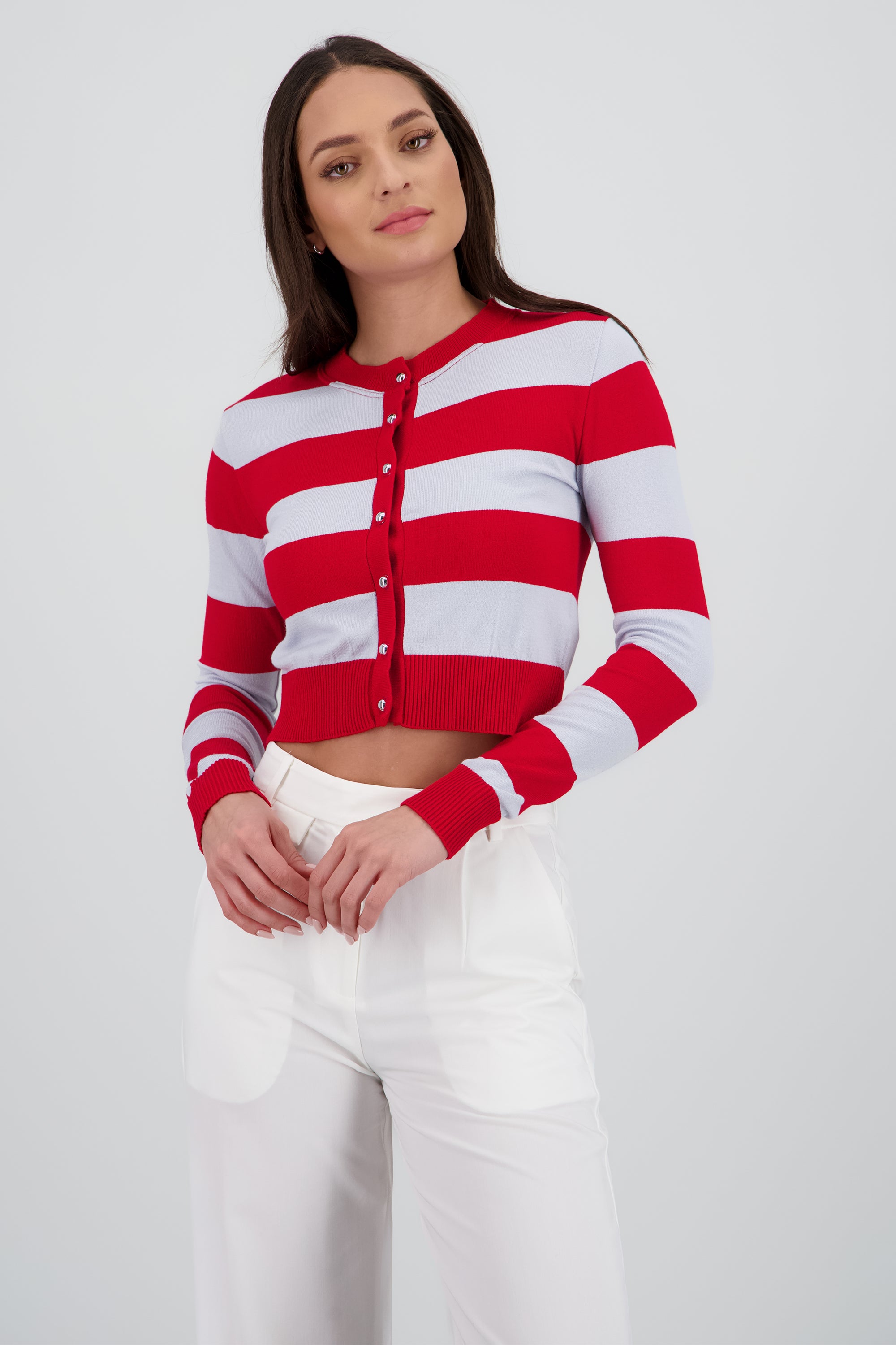 Cardigan de rayas anchas viscosa ROJO COMBO