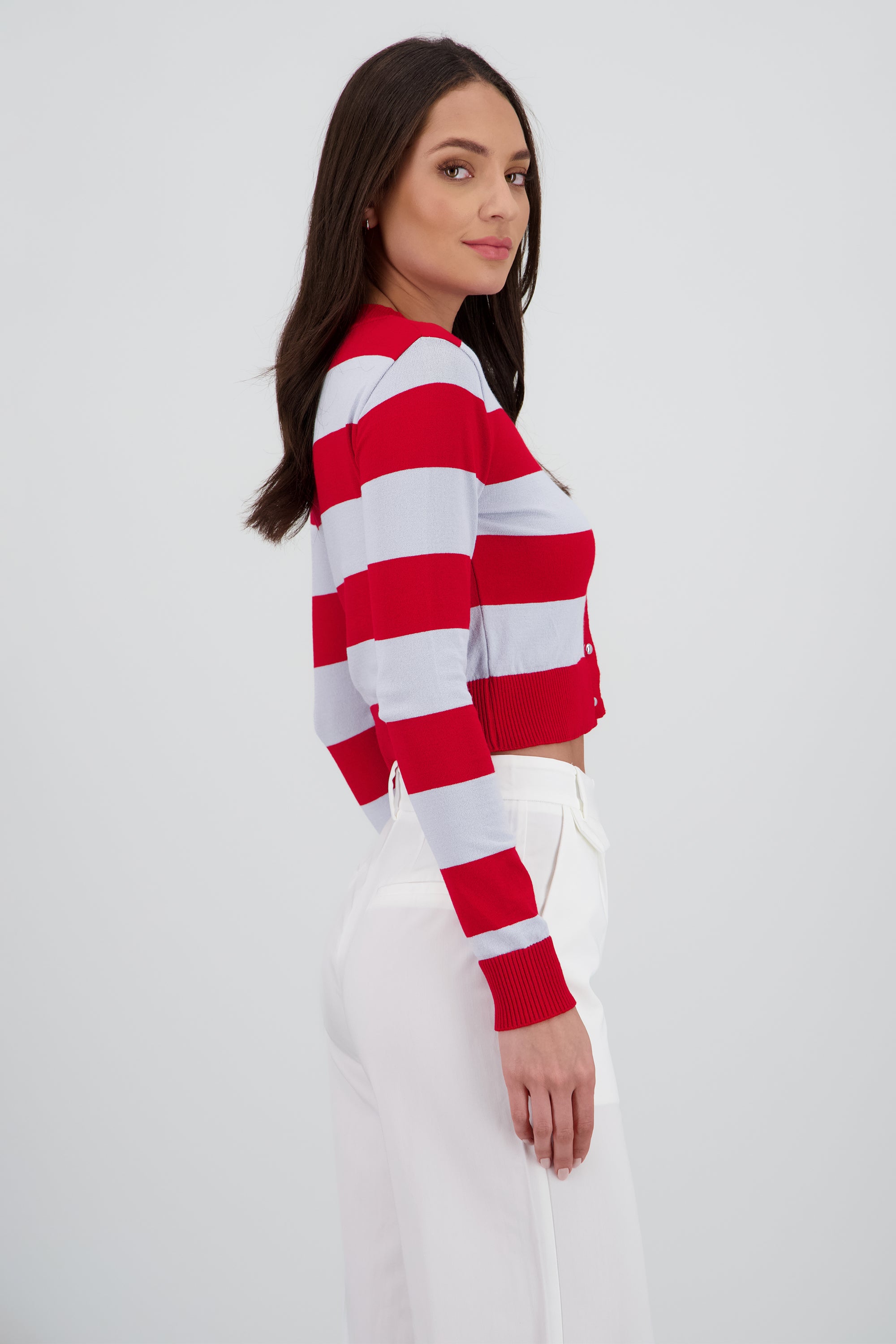 Cardigan de rayas anchas viscosa ROJO COMBO