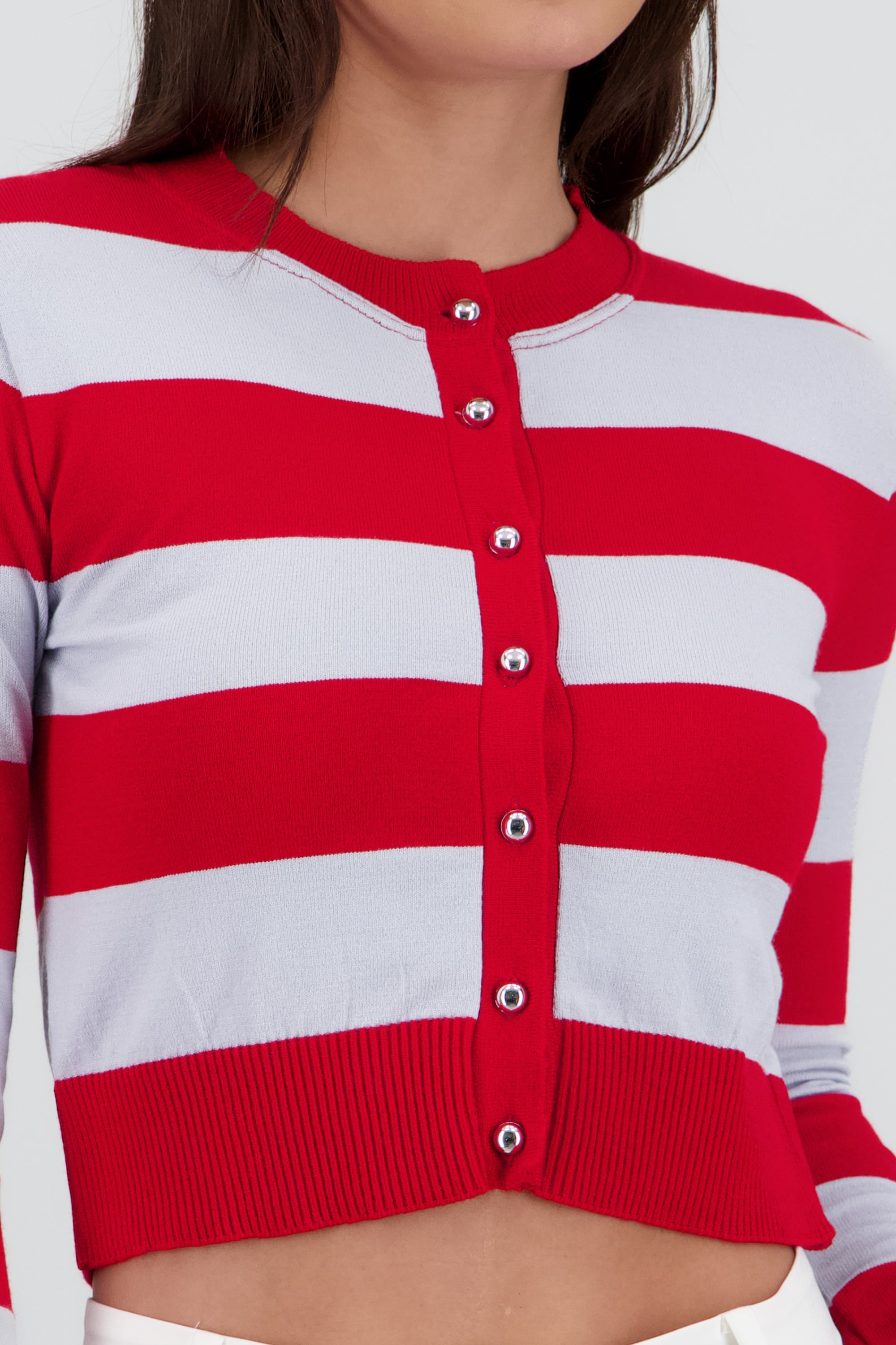 Cardigan de rayas anchas viscosa ROJO COMBO