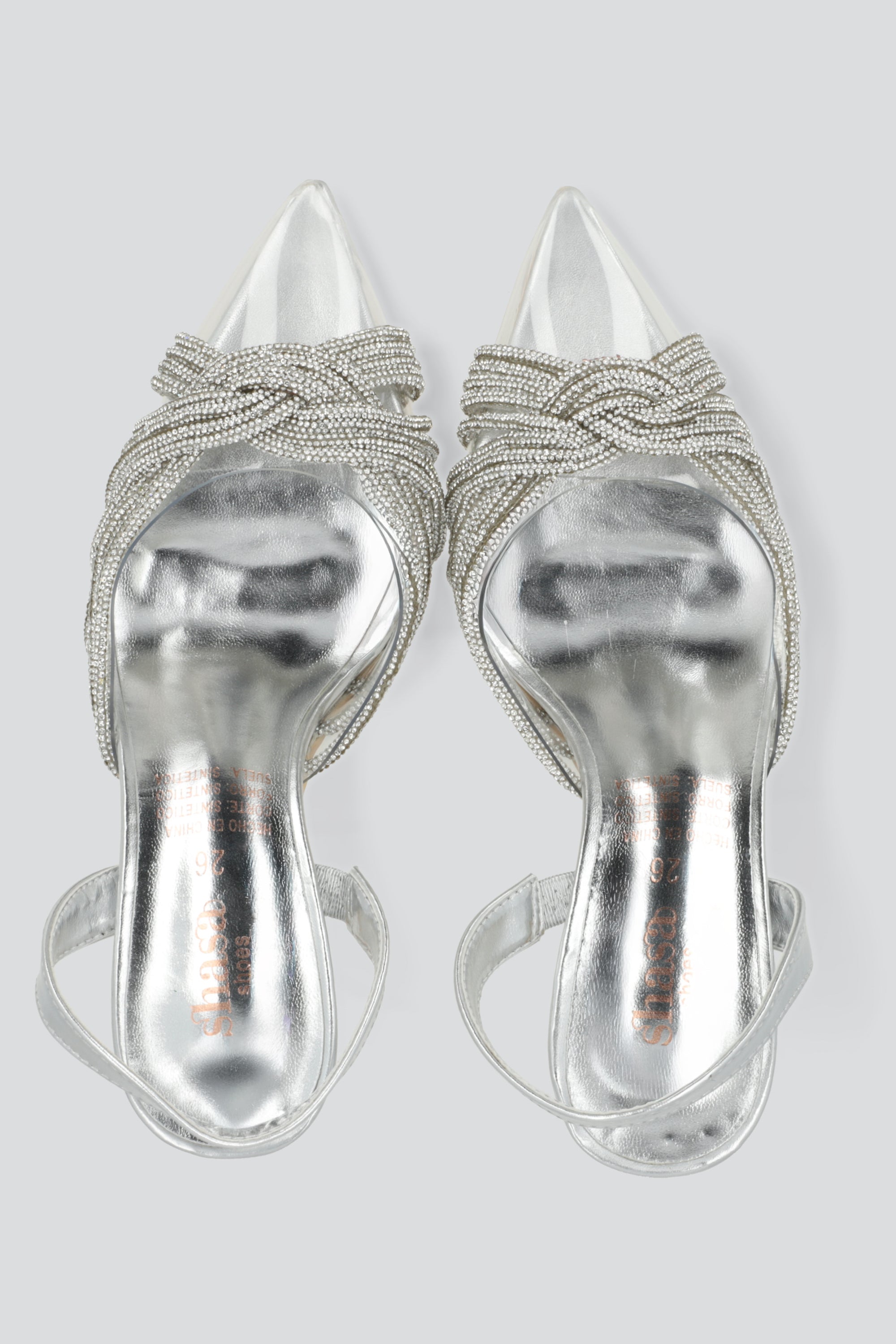 Tacon puntal tiras brillos entrelazados PLATA