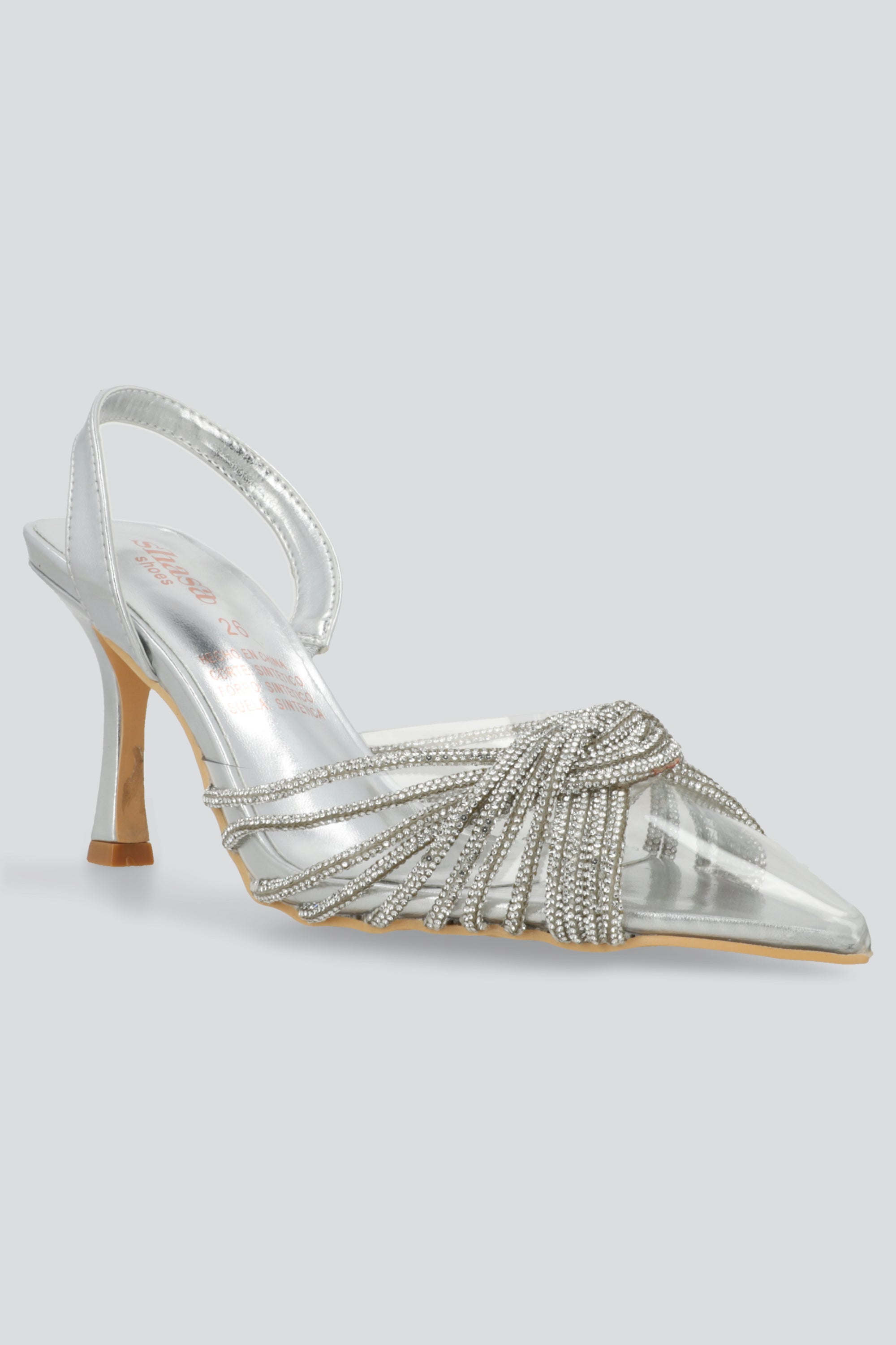 Tacon puntal tiras brillos entrelazados PLATA