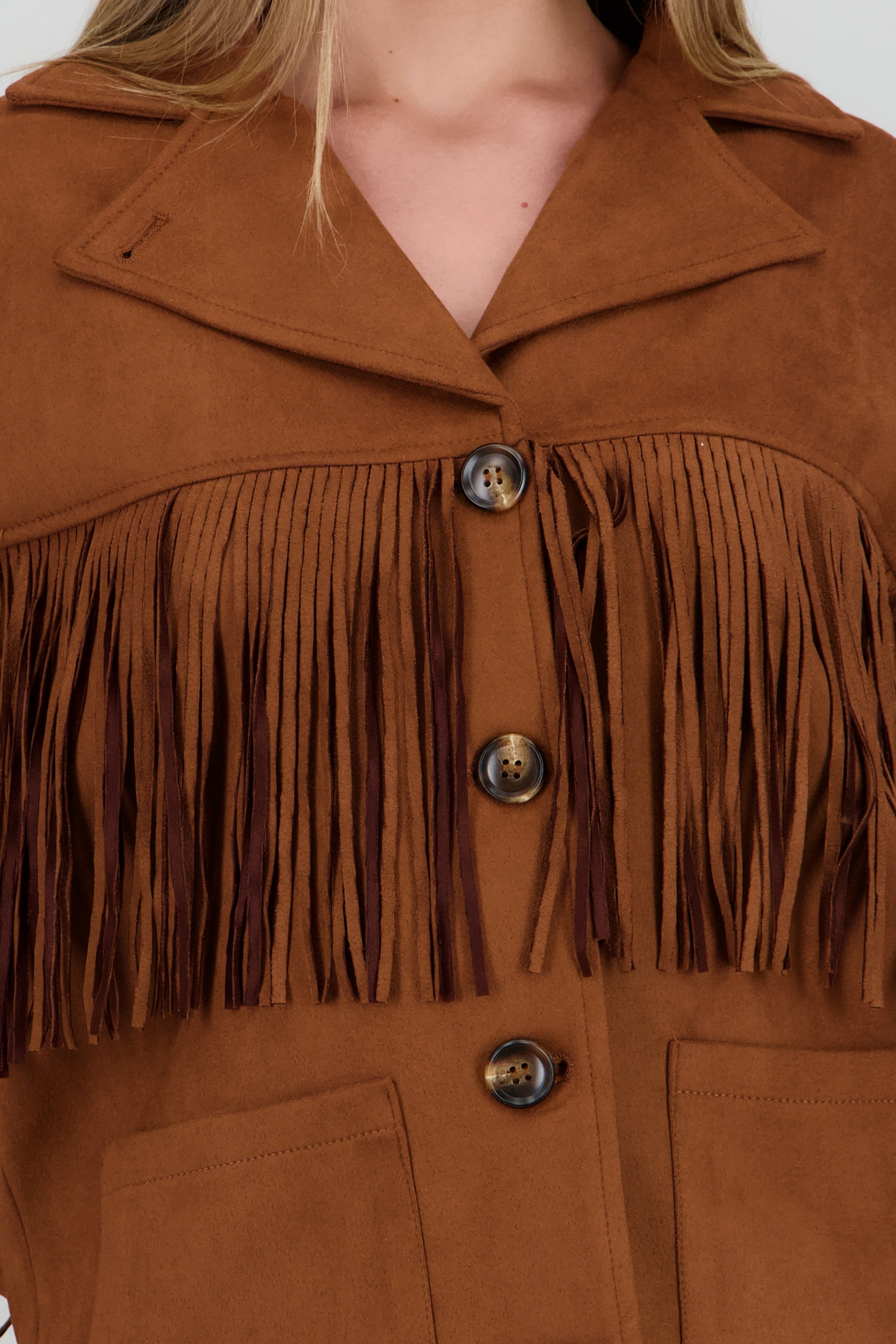 Chamarra suede de flecos CAMELLO