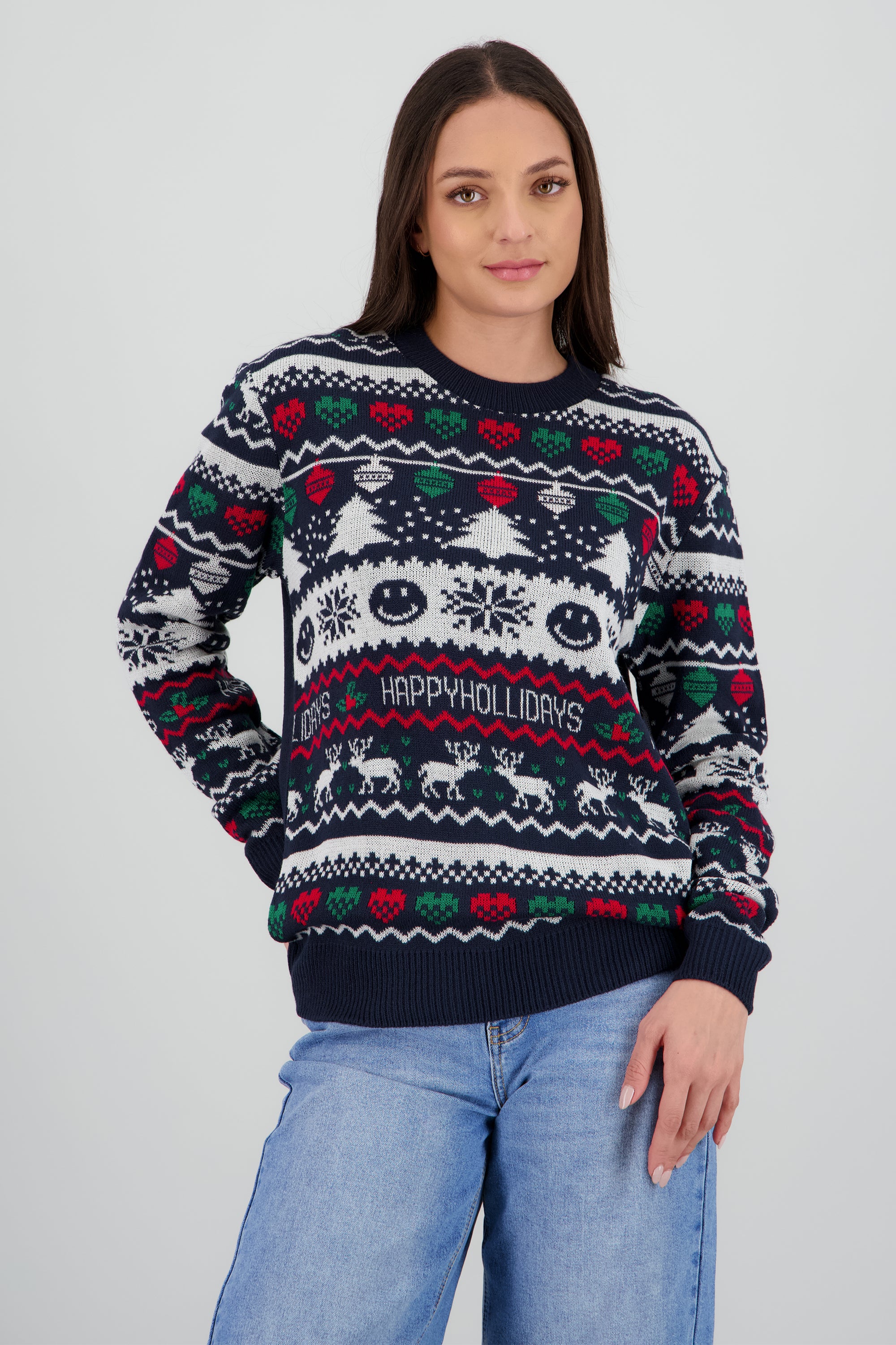 Suéter navidad happy face MARINO COMBO