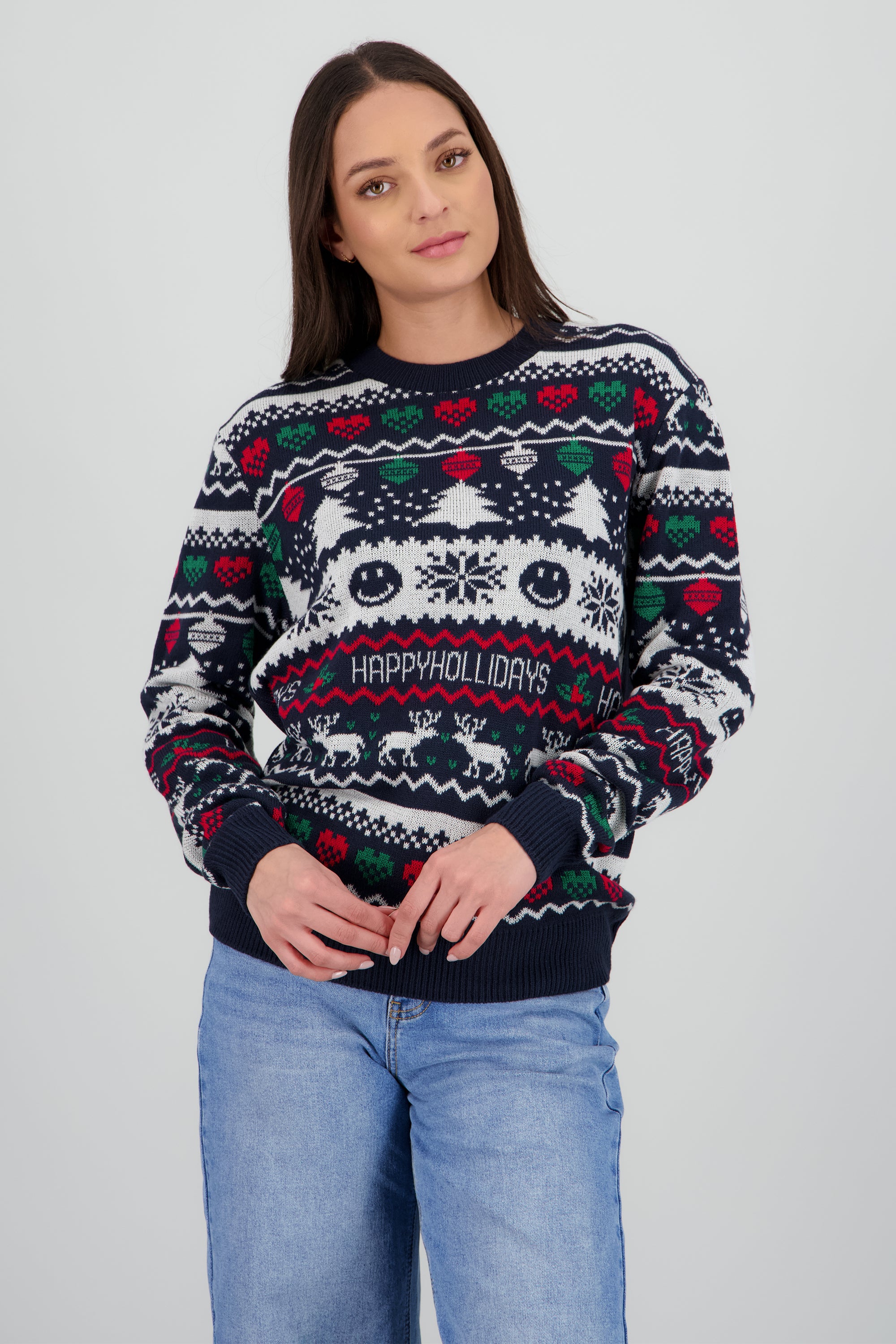 Suéter navidad happy face MARINO COMBO