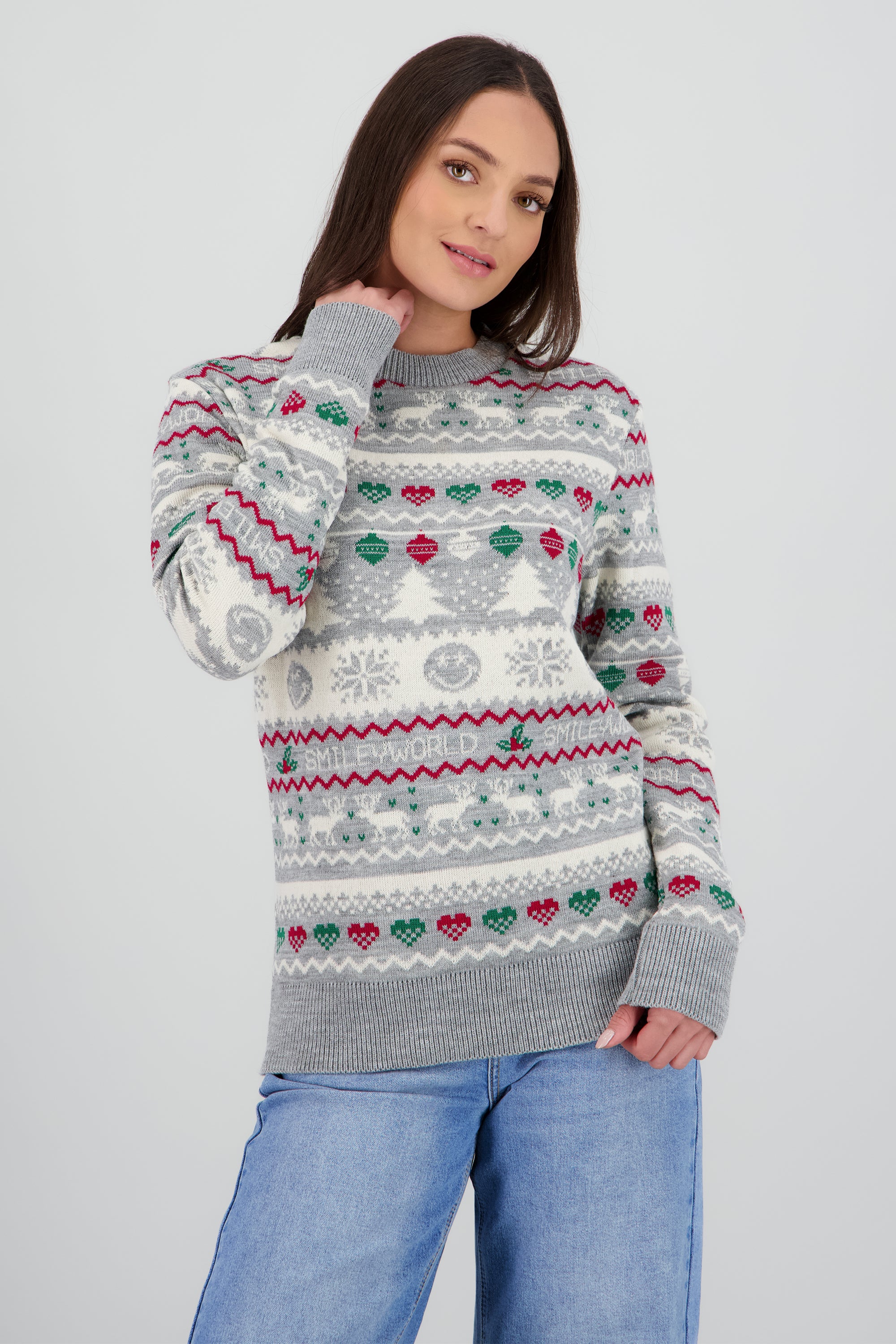 Suéter navidad happy face GRIS COMBO