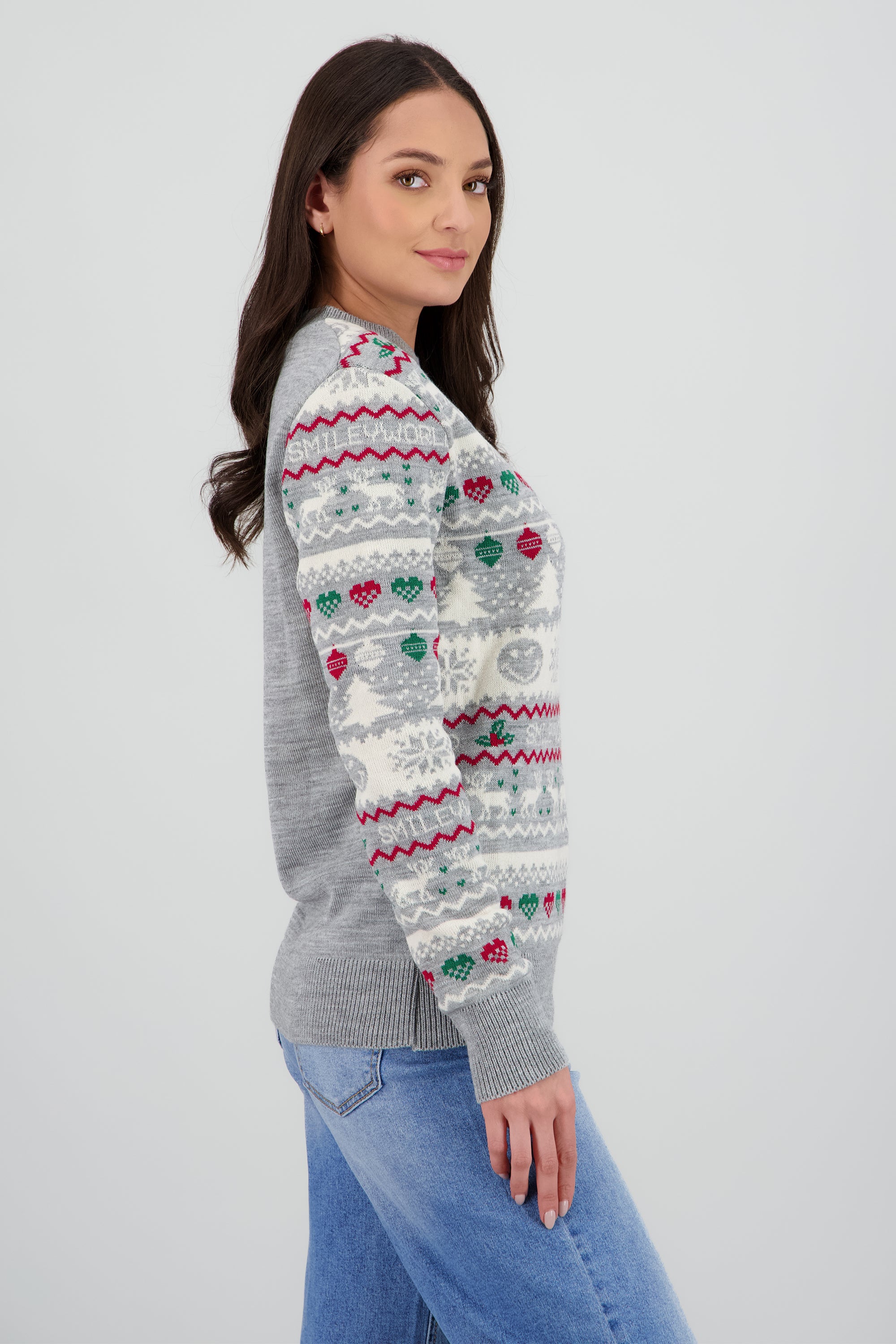 Suéter navidad happy face GRIS COMBO