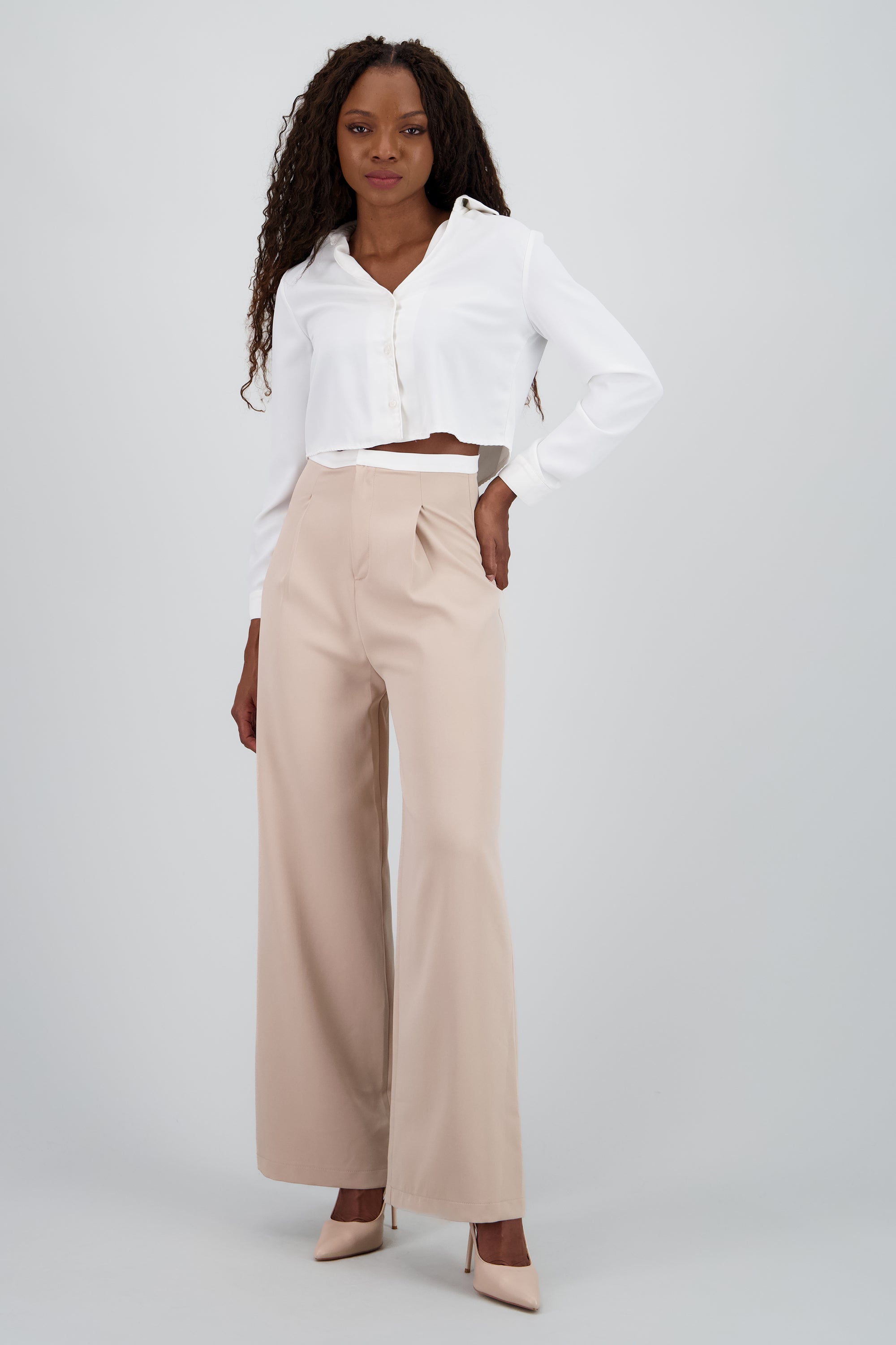 Pantalon sencillo con pretina contraste KHAKI COMBO