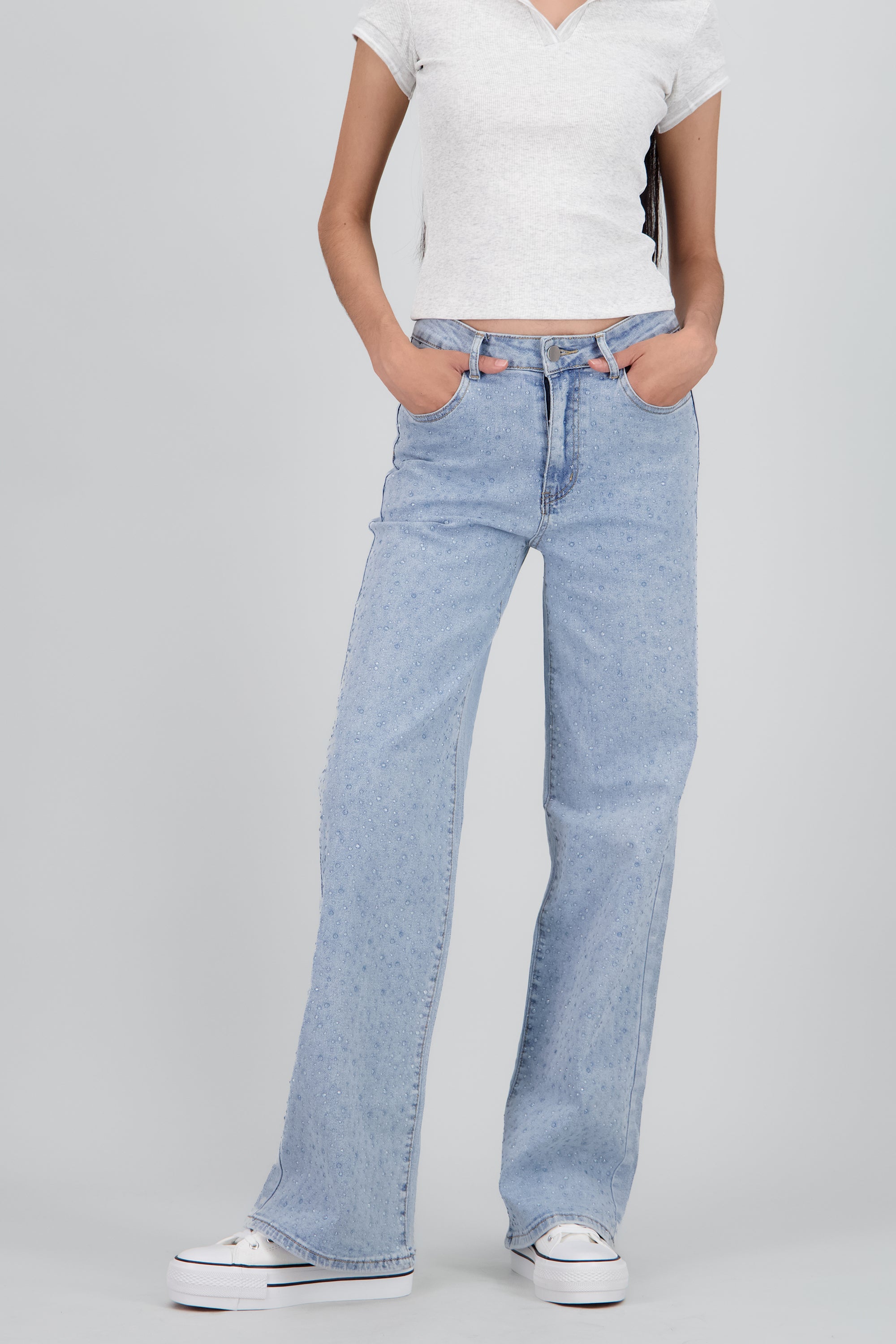 Jeans wide leg con cristales LIGHT WASH
