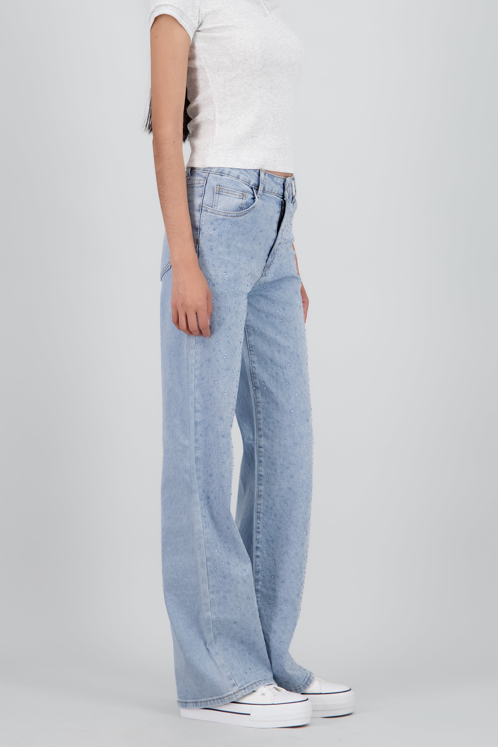 Jeans wide leg con cristales LIGHT WASH