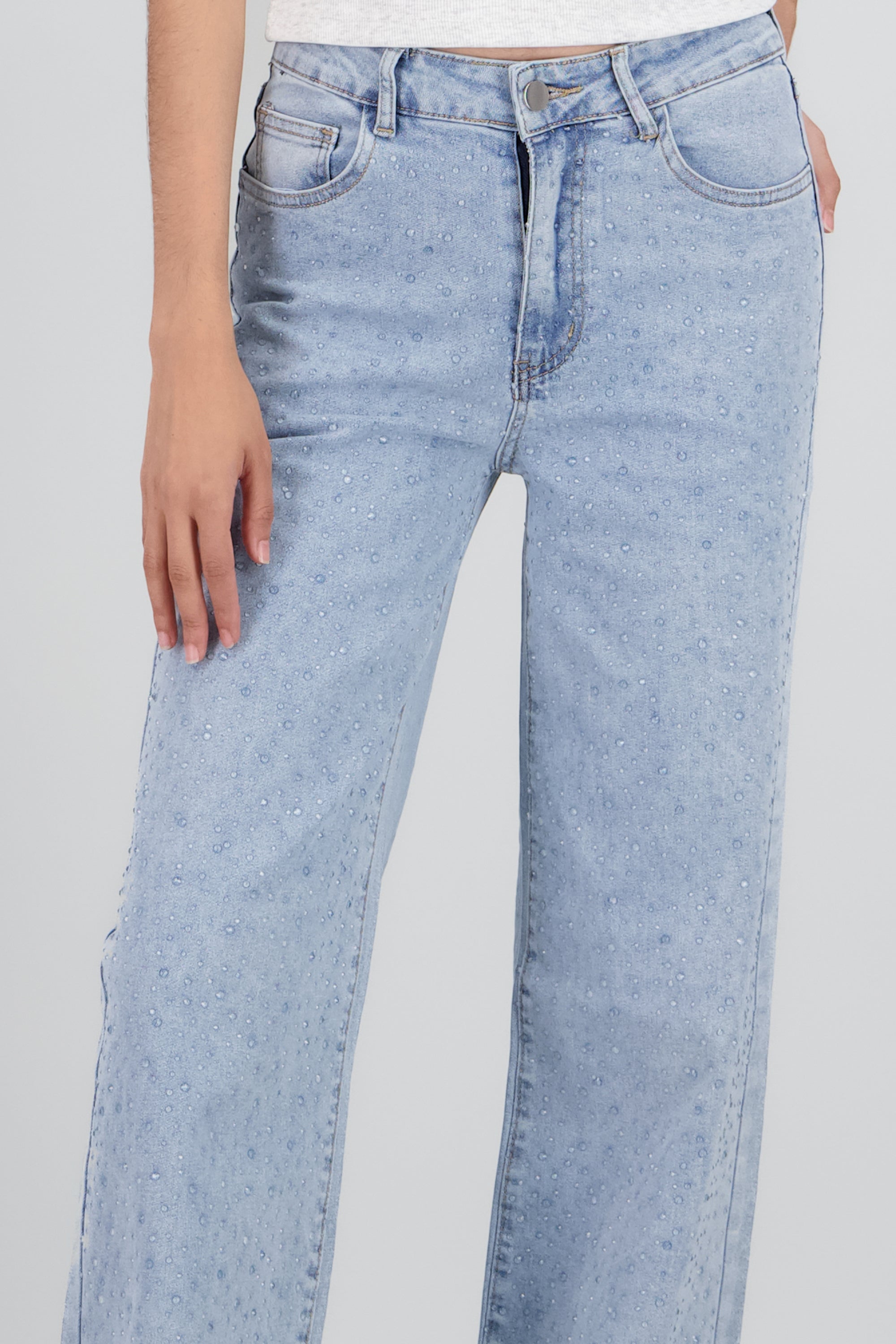 Jeans wide leg con cristales LIGHT WASH