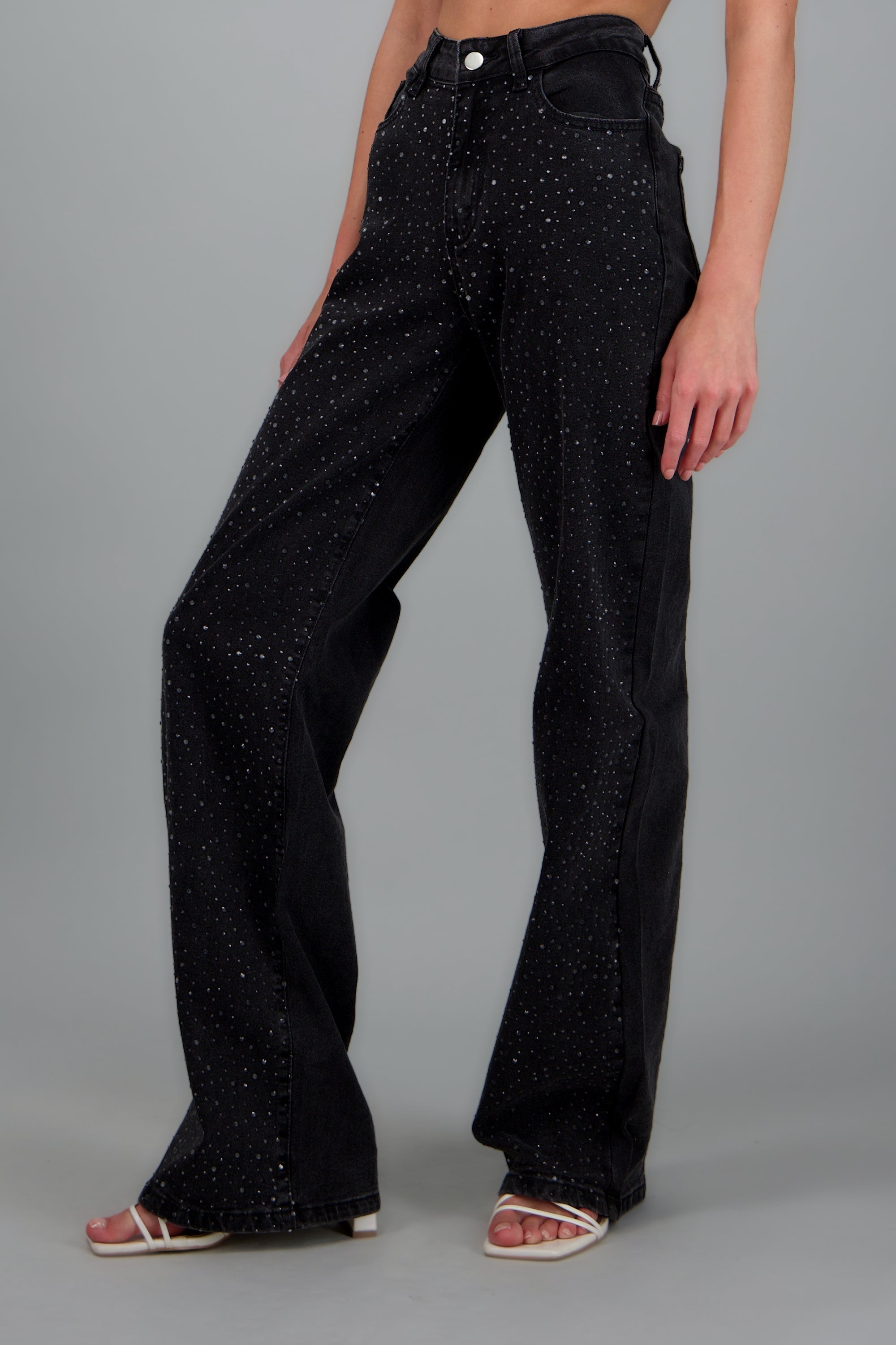 Jeans wide leg con cristales GRIS