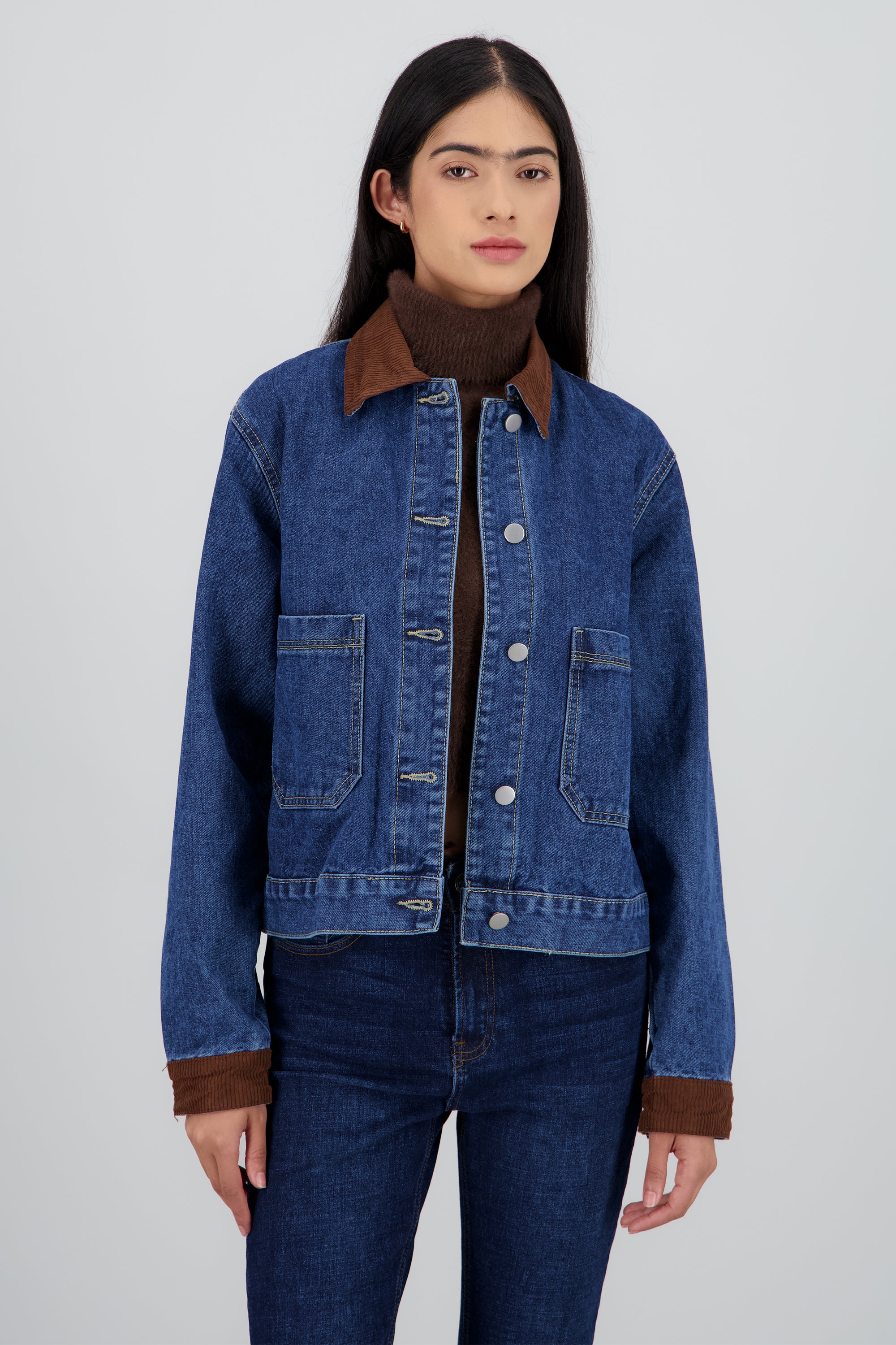 Chamarra con cuello en contraste de pana DARK WASH