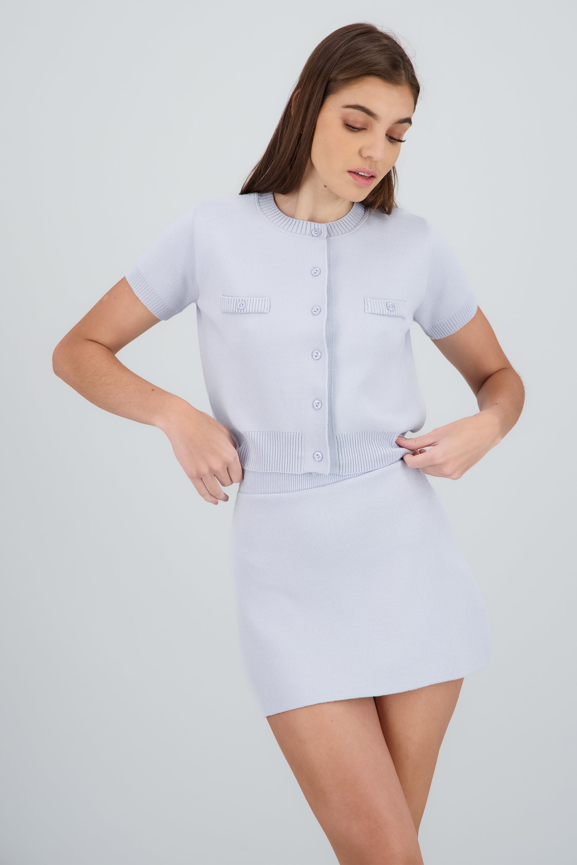 Top tejido manga corta detalle botones AZUL PASTEL