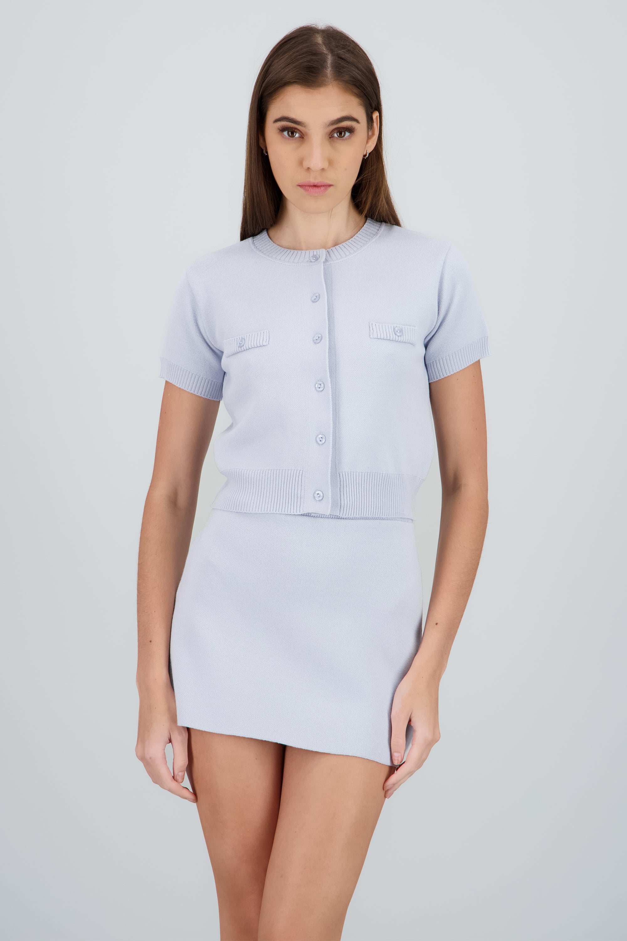 Top tejido manga corta detalle botones AZUL PASTEL