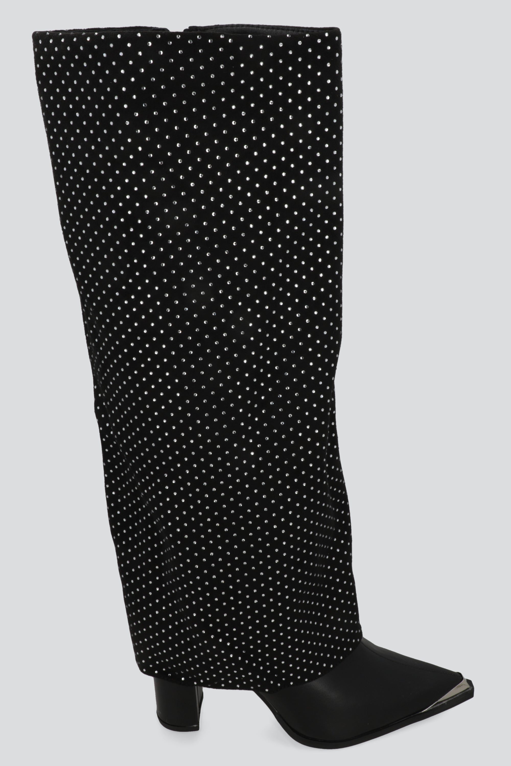 Bota funda brillos punta metal NEGRO