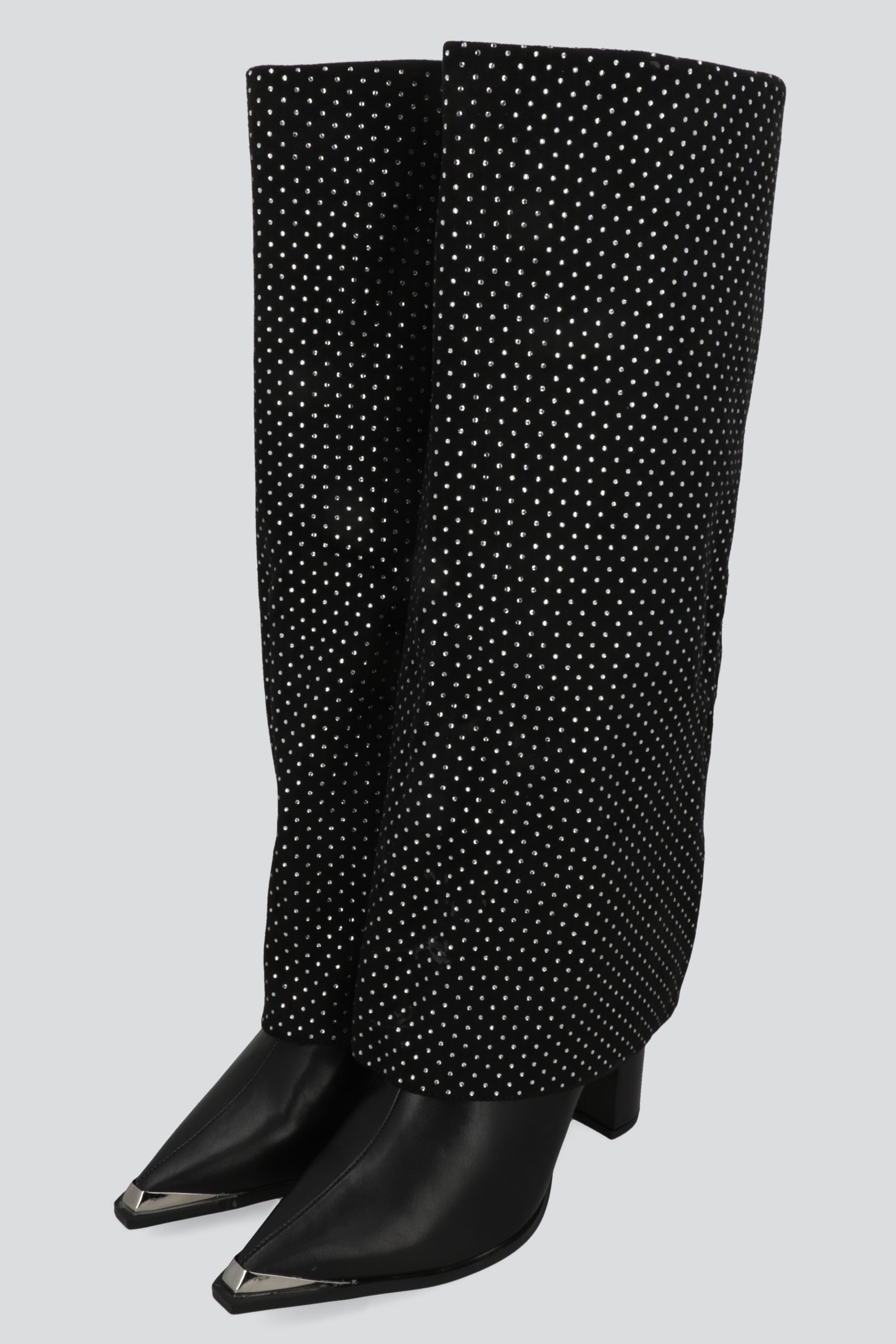 Bota funda brillos punta metal NEGRO