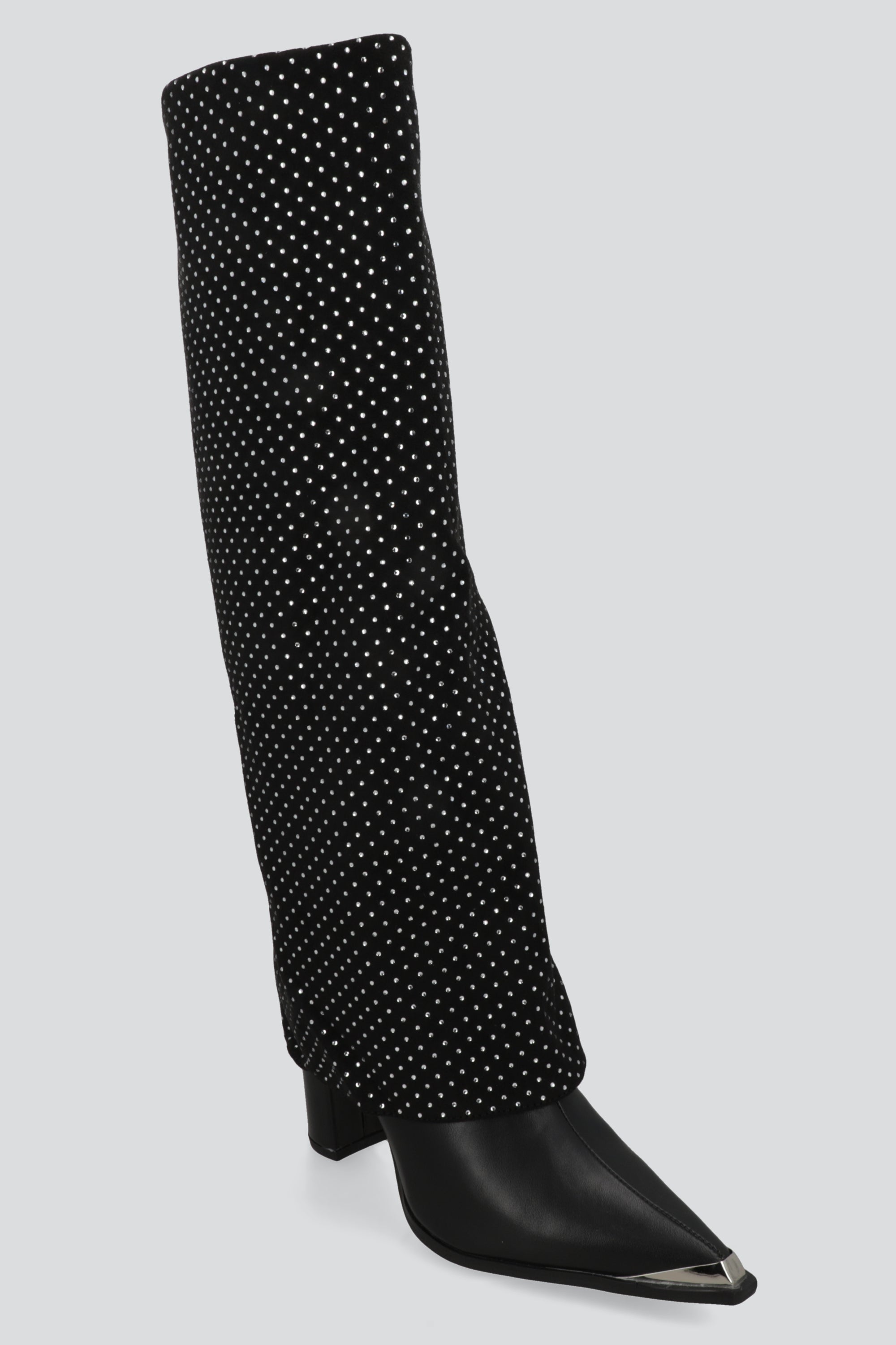 Bota funda brillos punta metal NEGRO