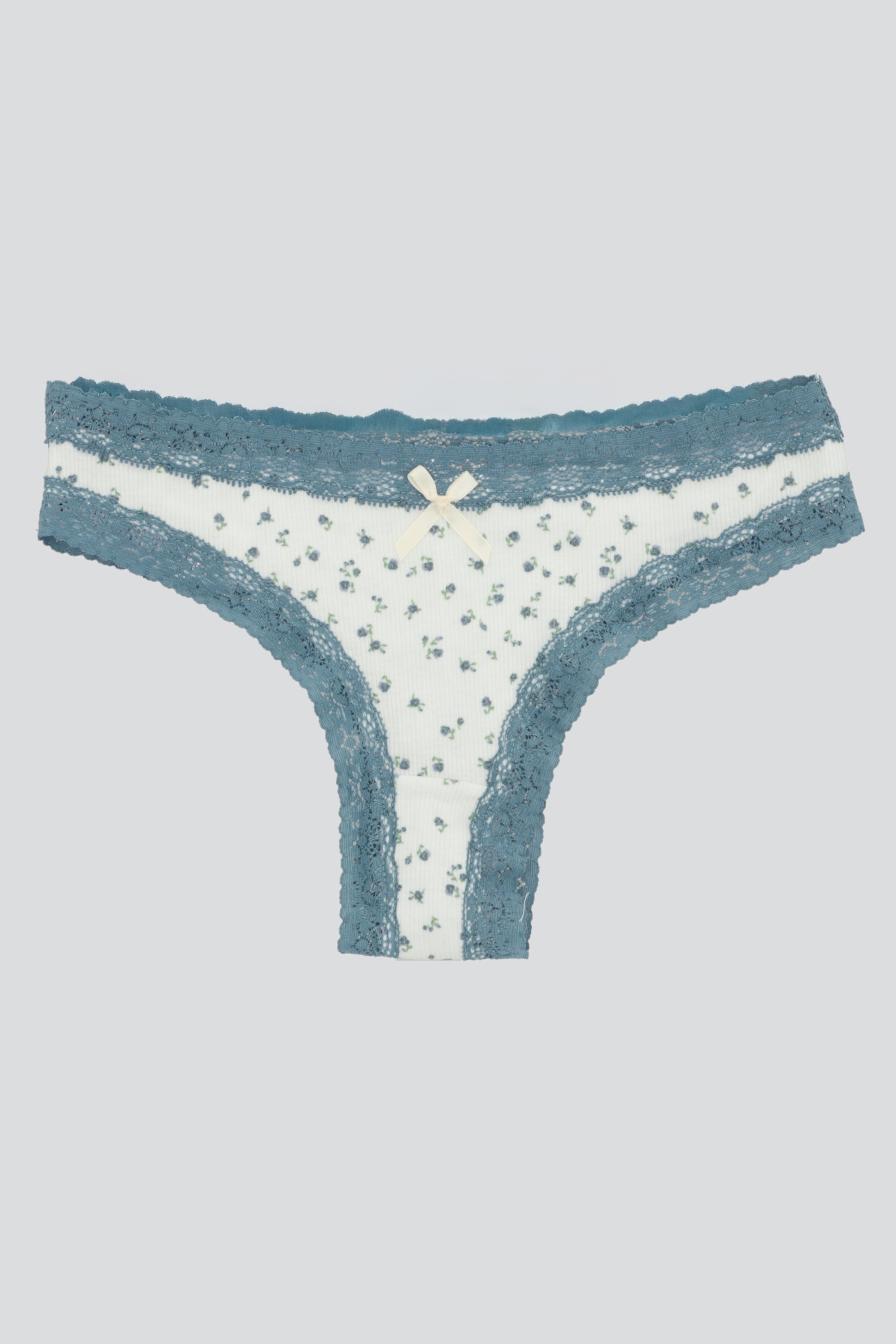 Tanga rib encaje AZUL COMBO