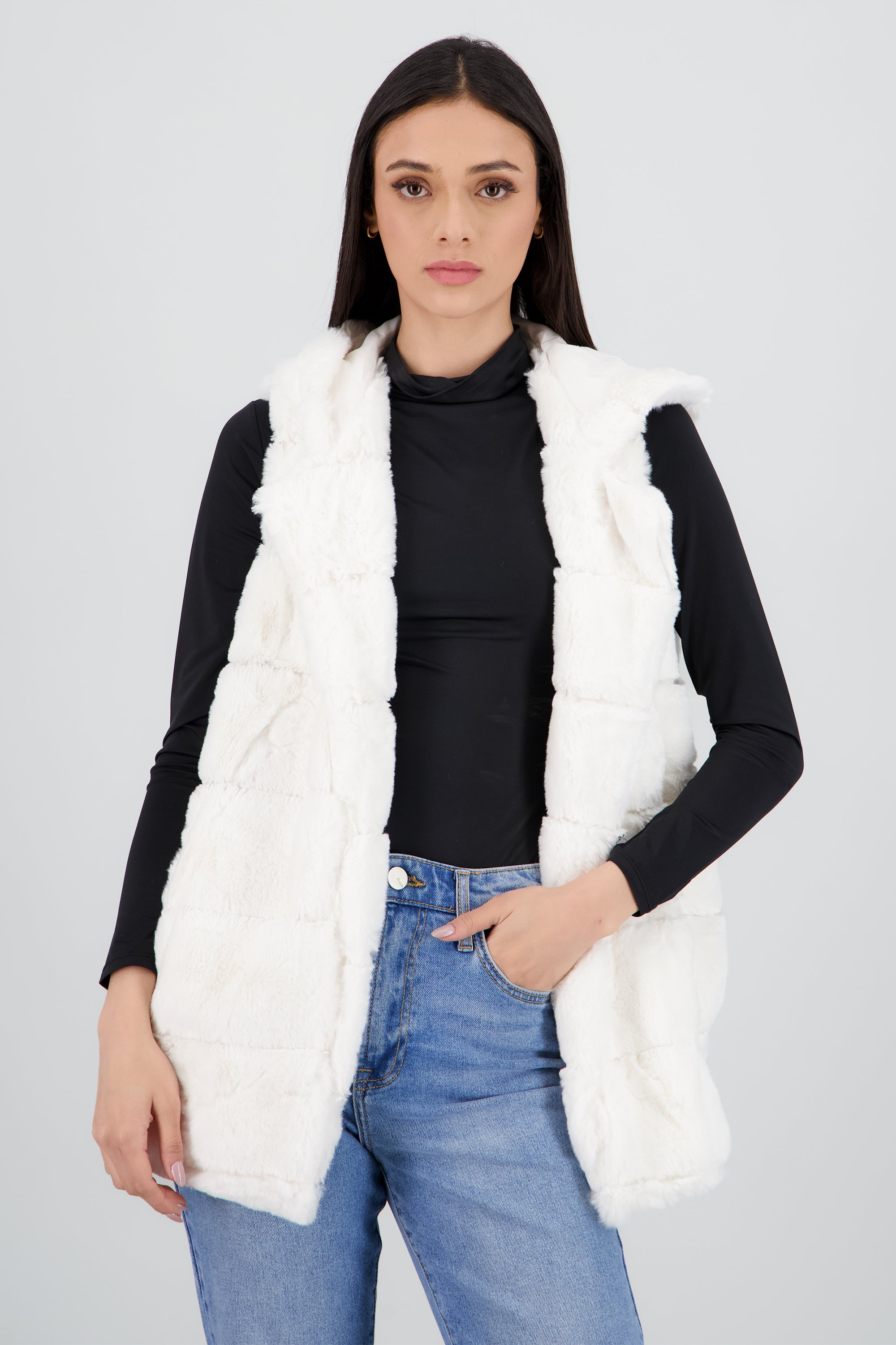 Chaleco pelo gorro largo CREMA