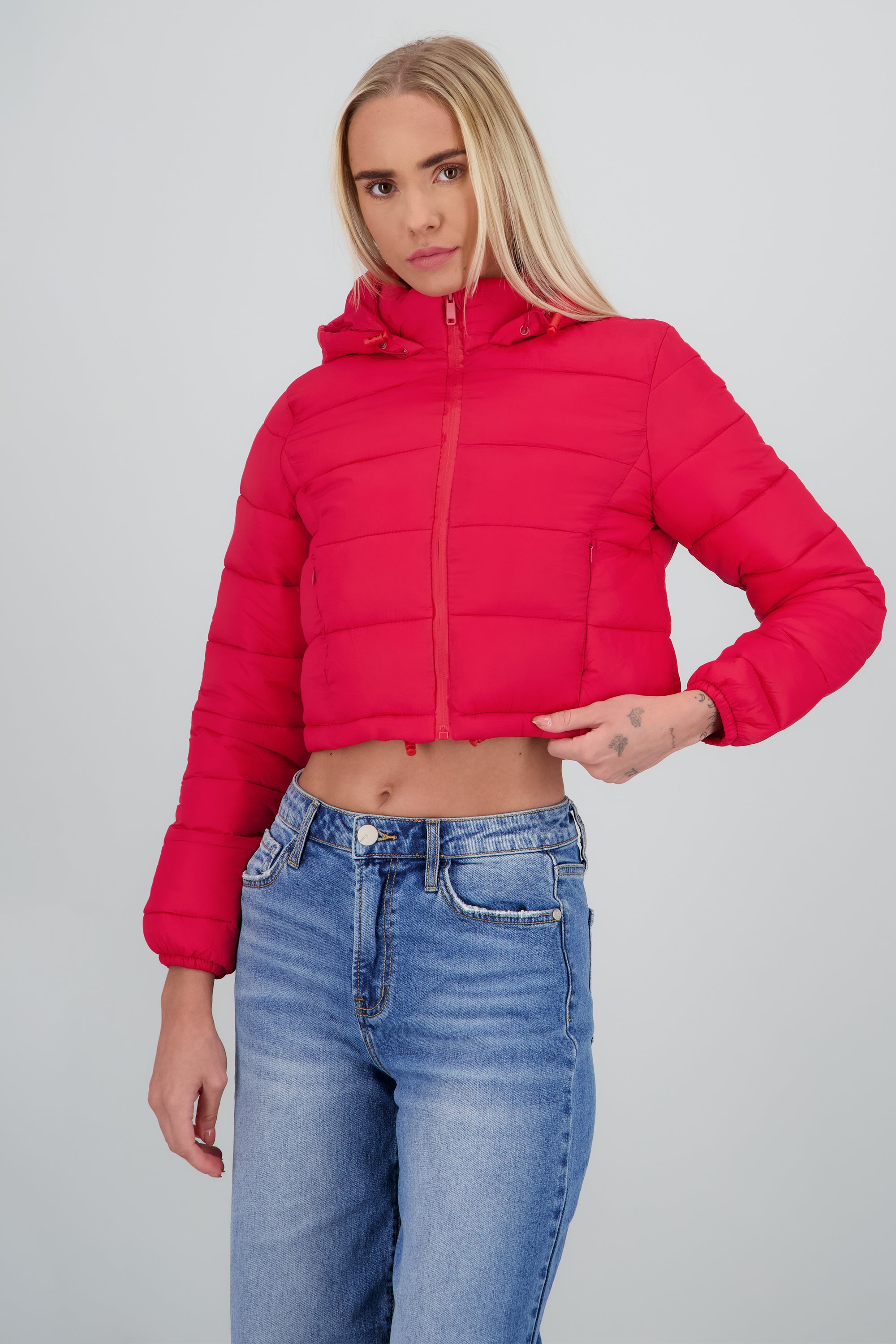 Chamarra puffer con gorro ROJO