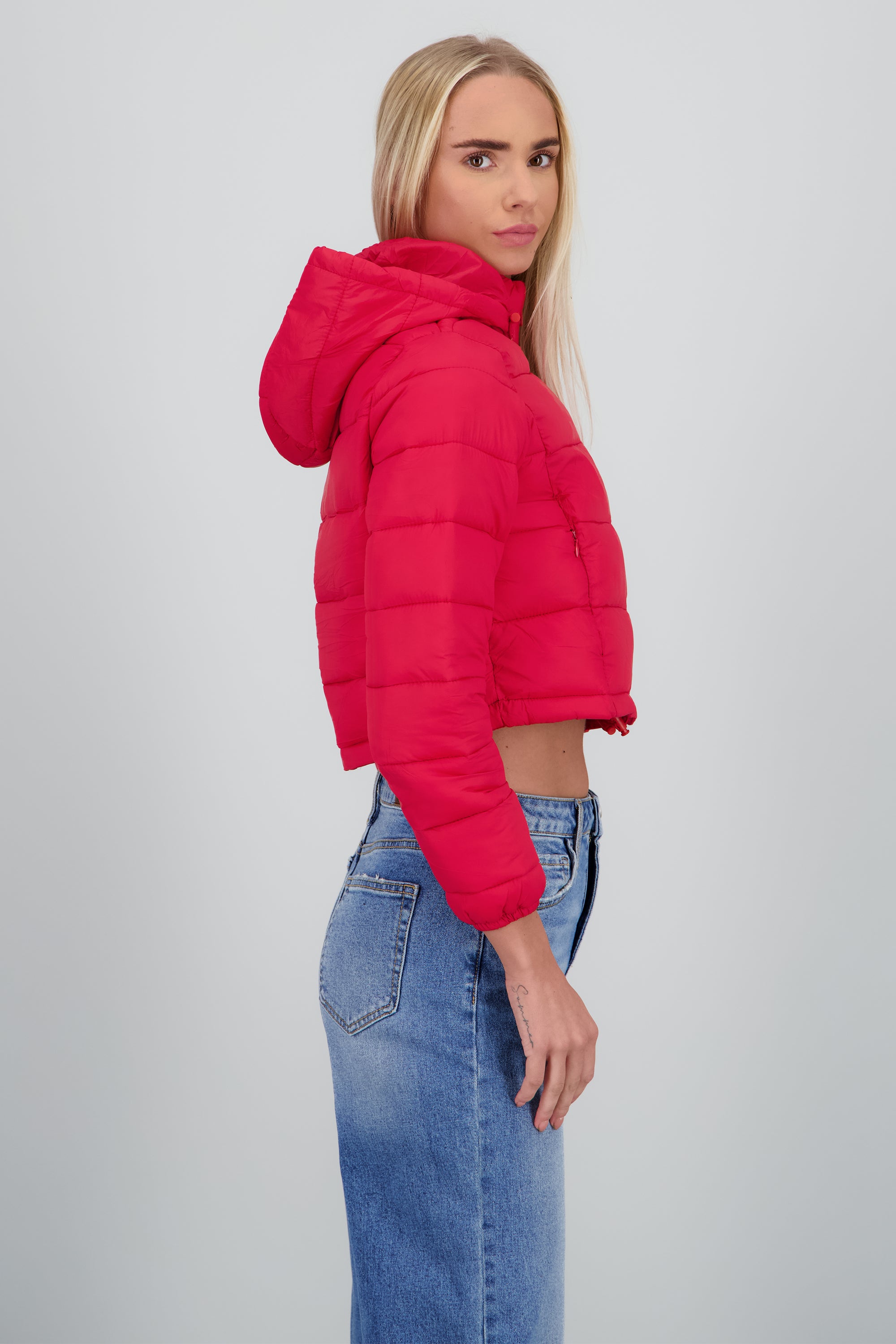 Chamarra puffer con gorro ROJO