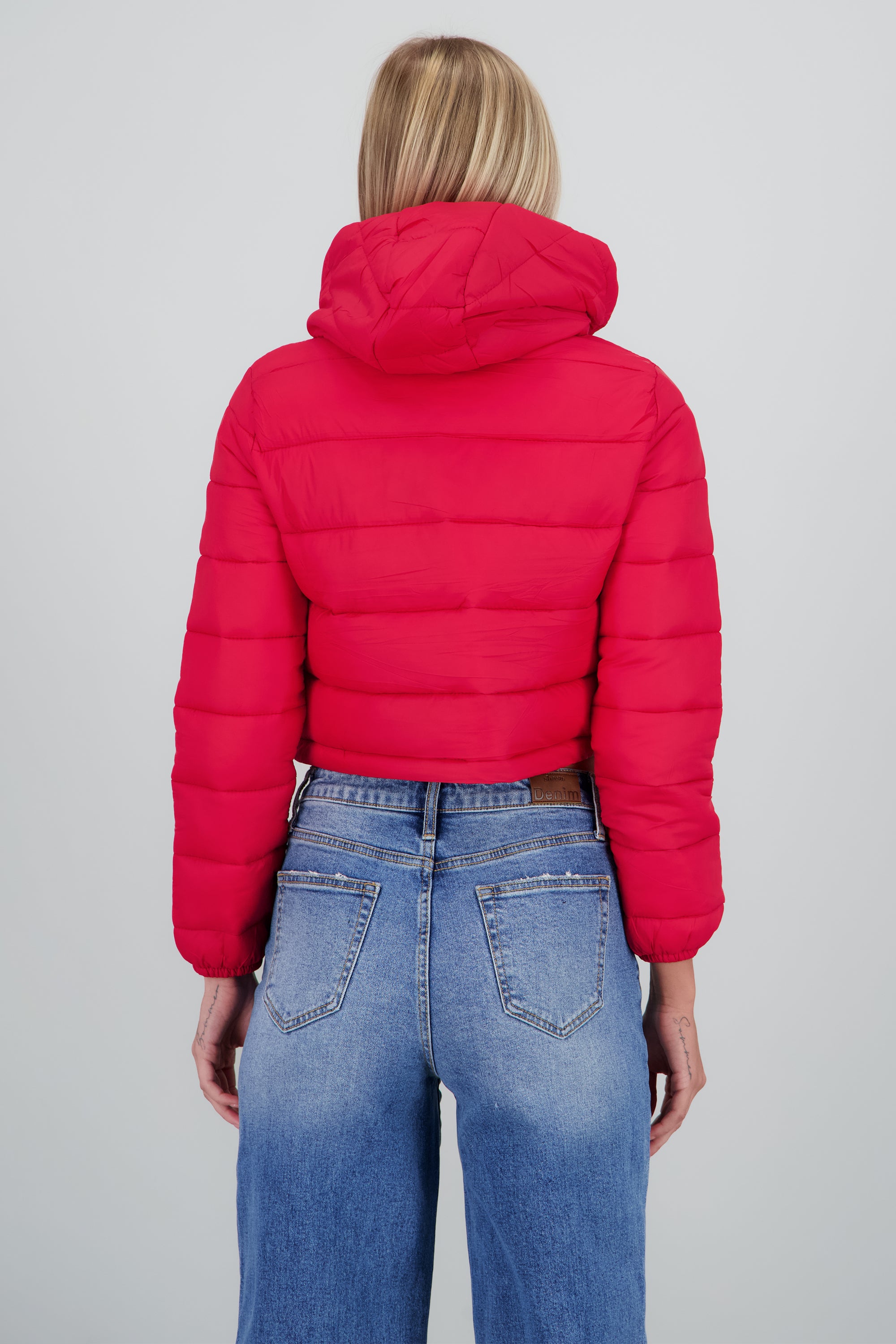 Chamarra puffer con gorro ROJO