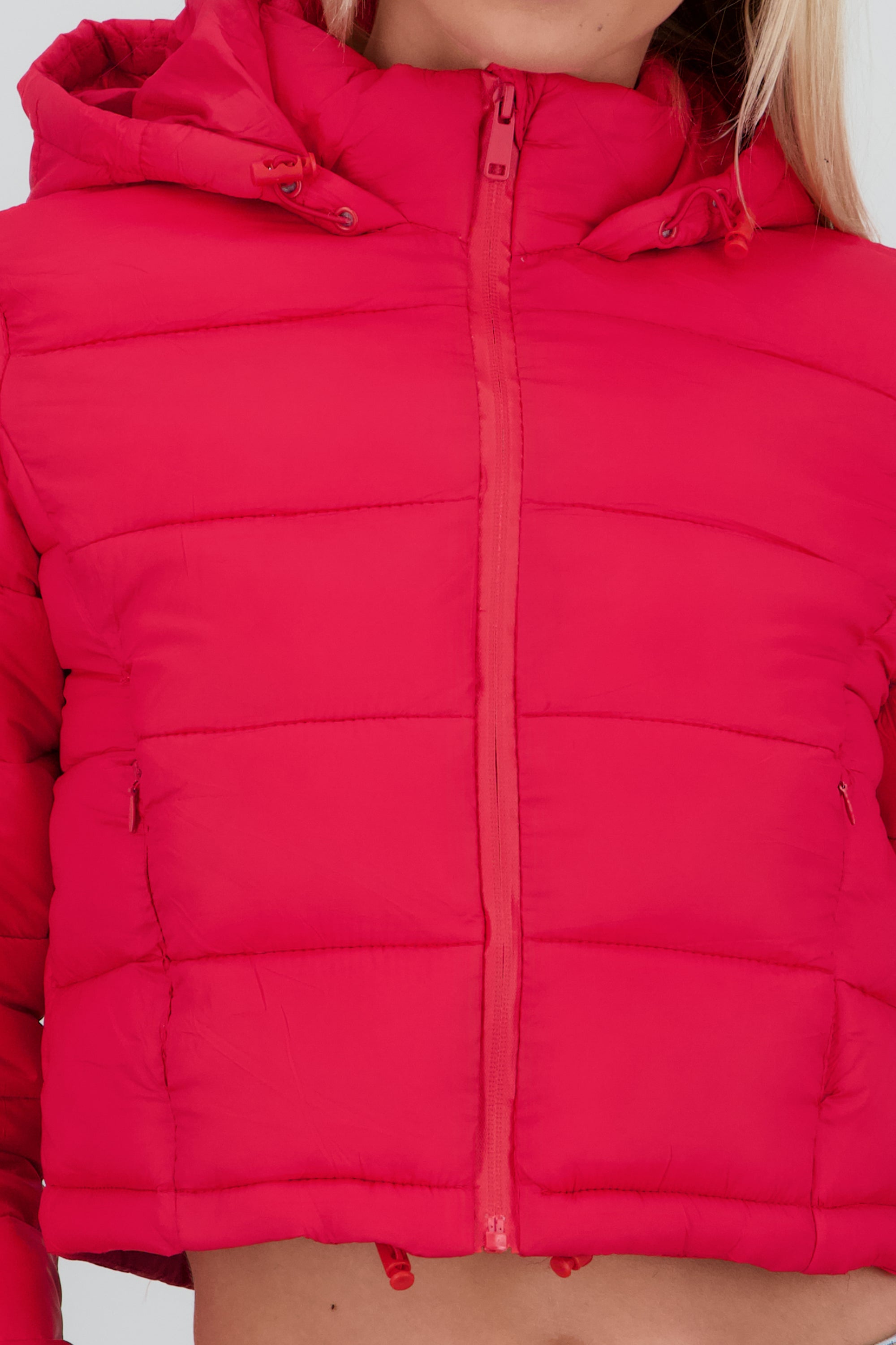 Chamarra puffer con gorro ROJO