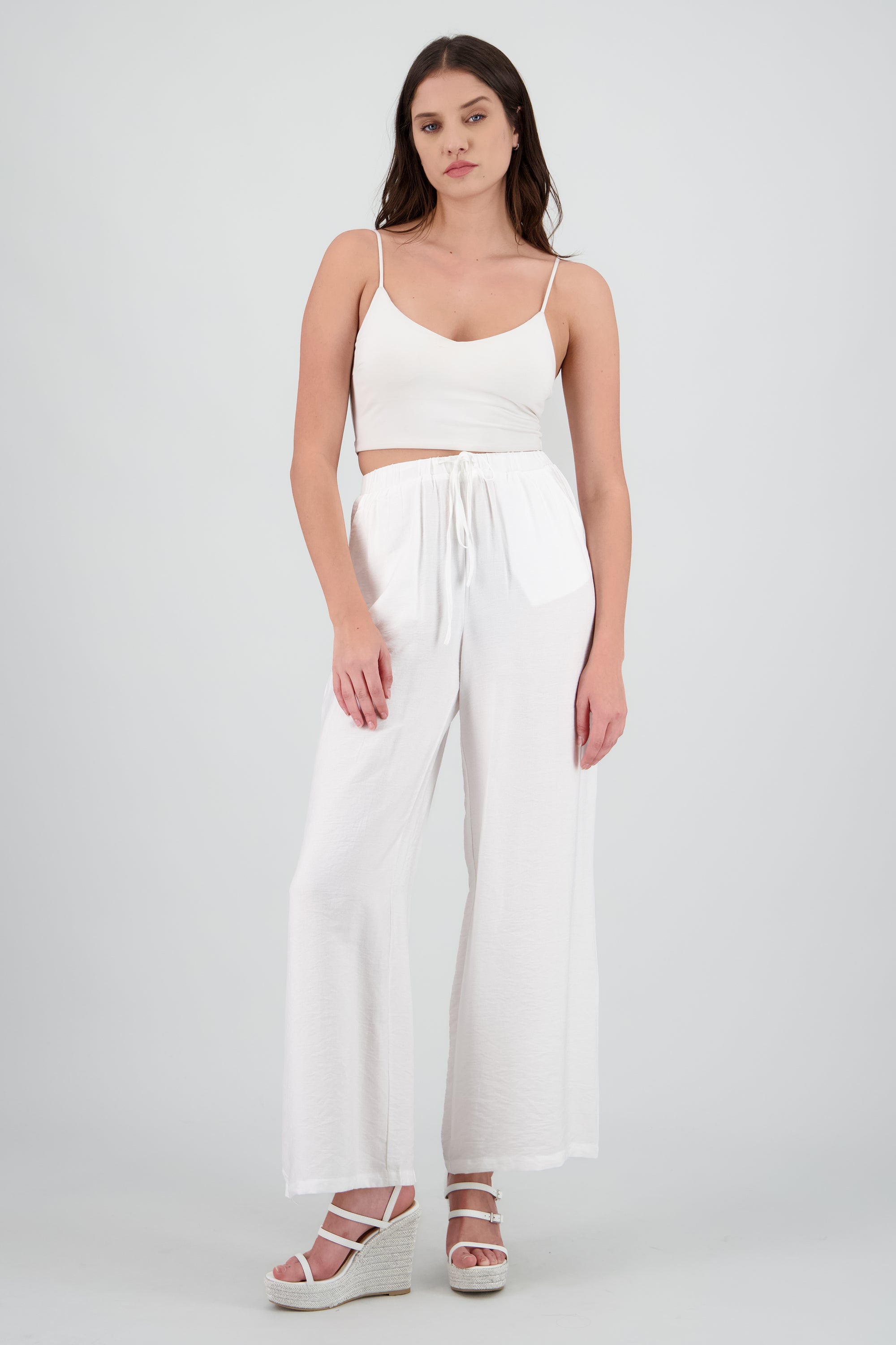 Pantalon amplio con jareta BLANCO
