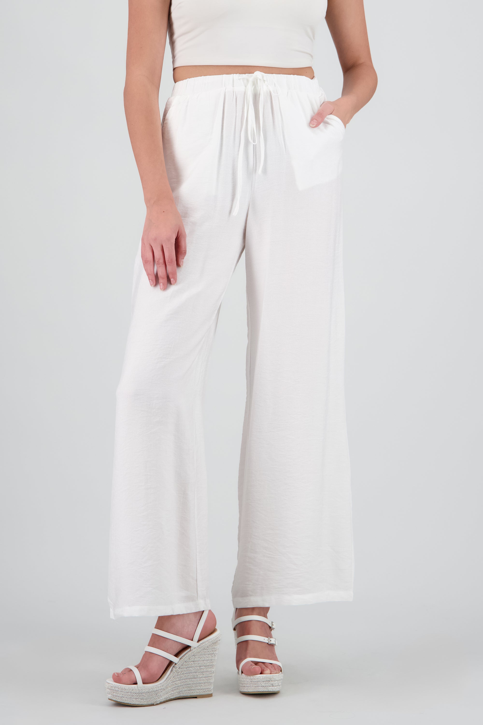 Pantalon amplio con jareta BLANCO
