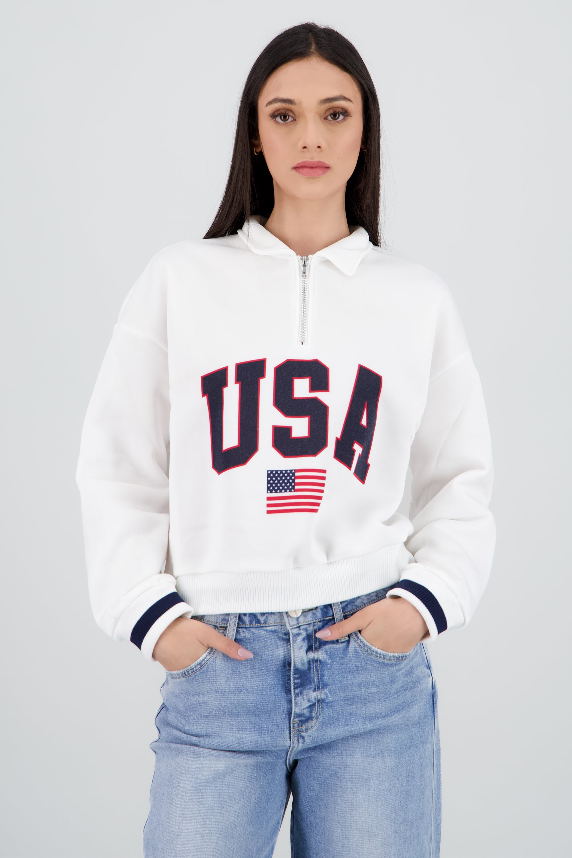 Sudadera contraste USA MARINO COMBO