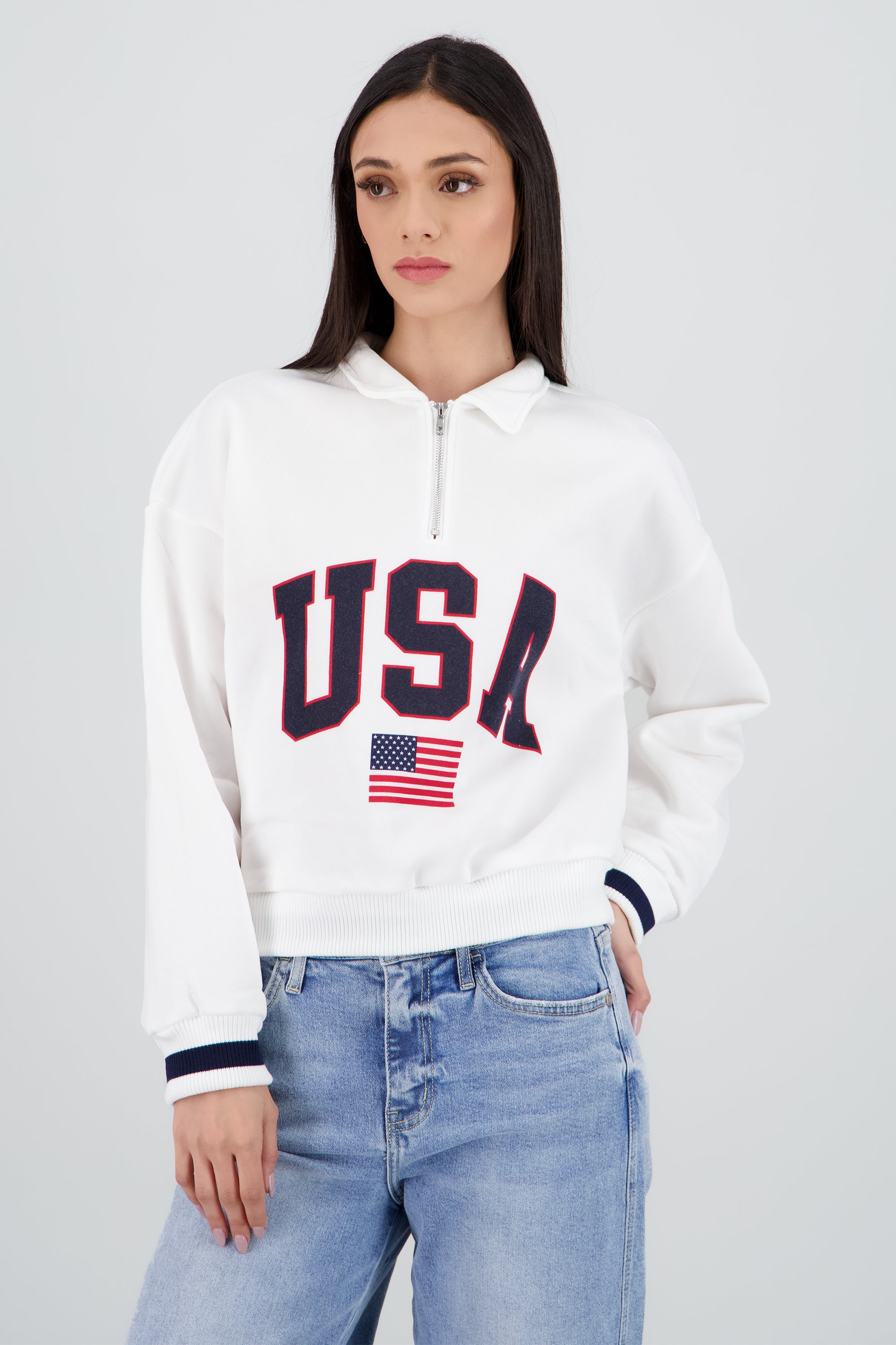 Sudadera contraste USA MARINO COMBO