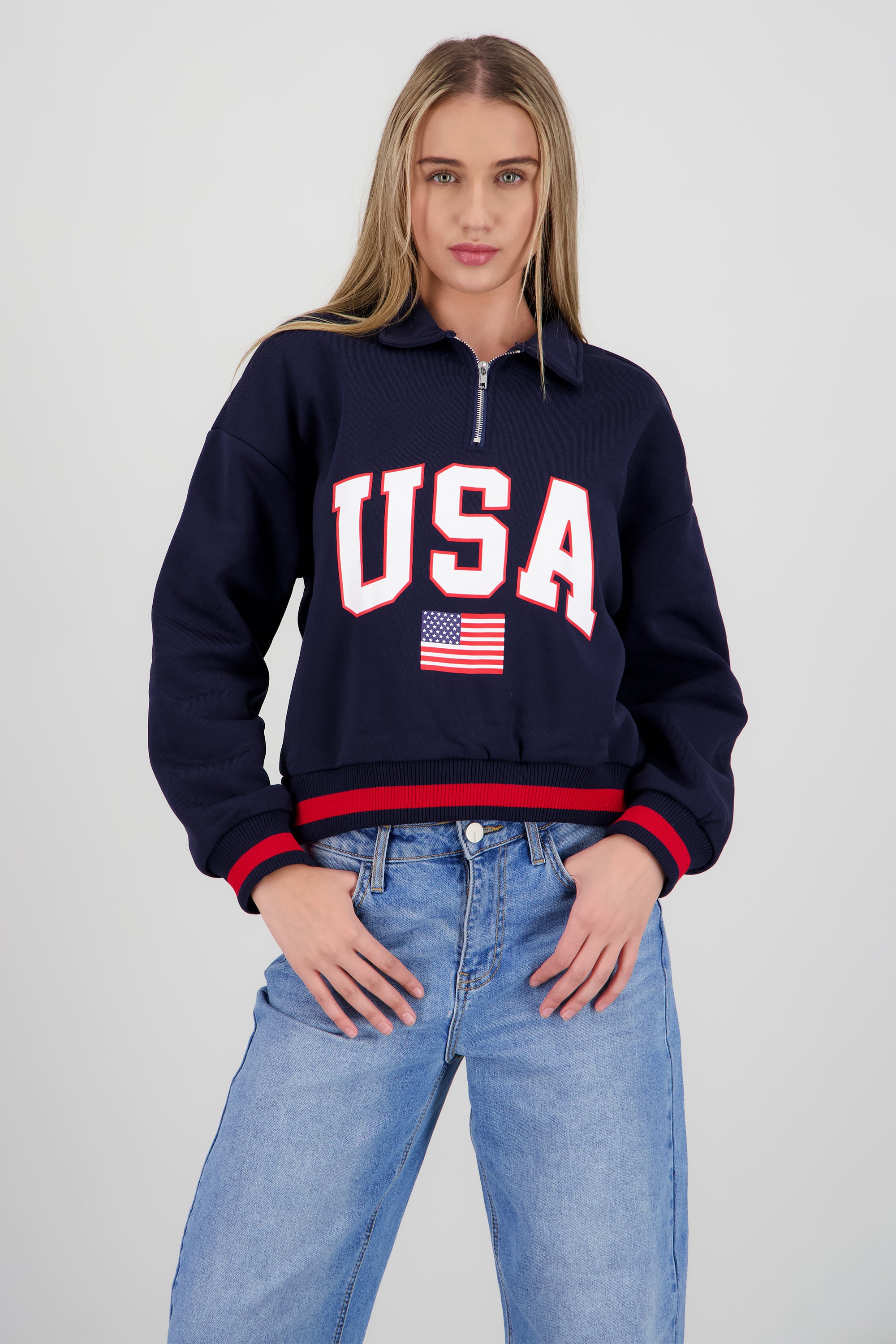 Sudadera contraste USA ROJO