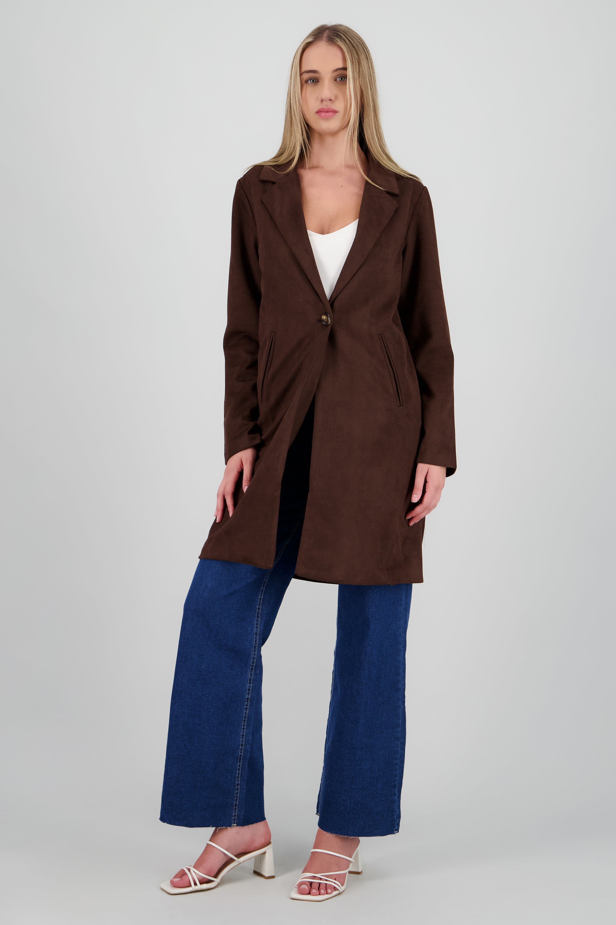 Abrigo liso suede CHOCOLATE