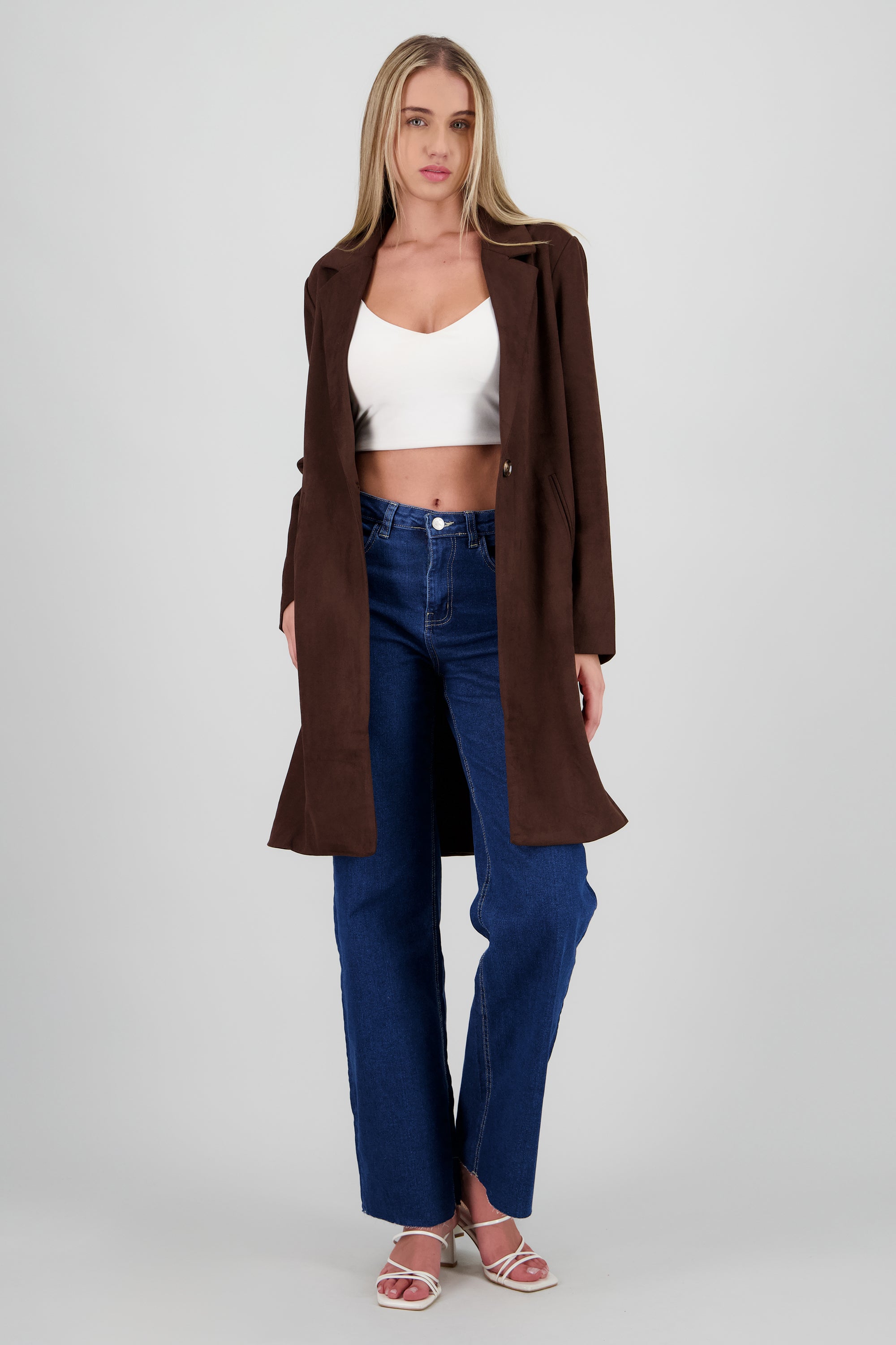 Abrigo liso suede CHOCOLATE