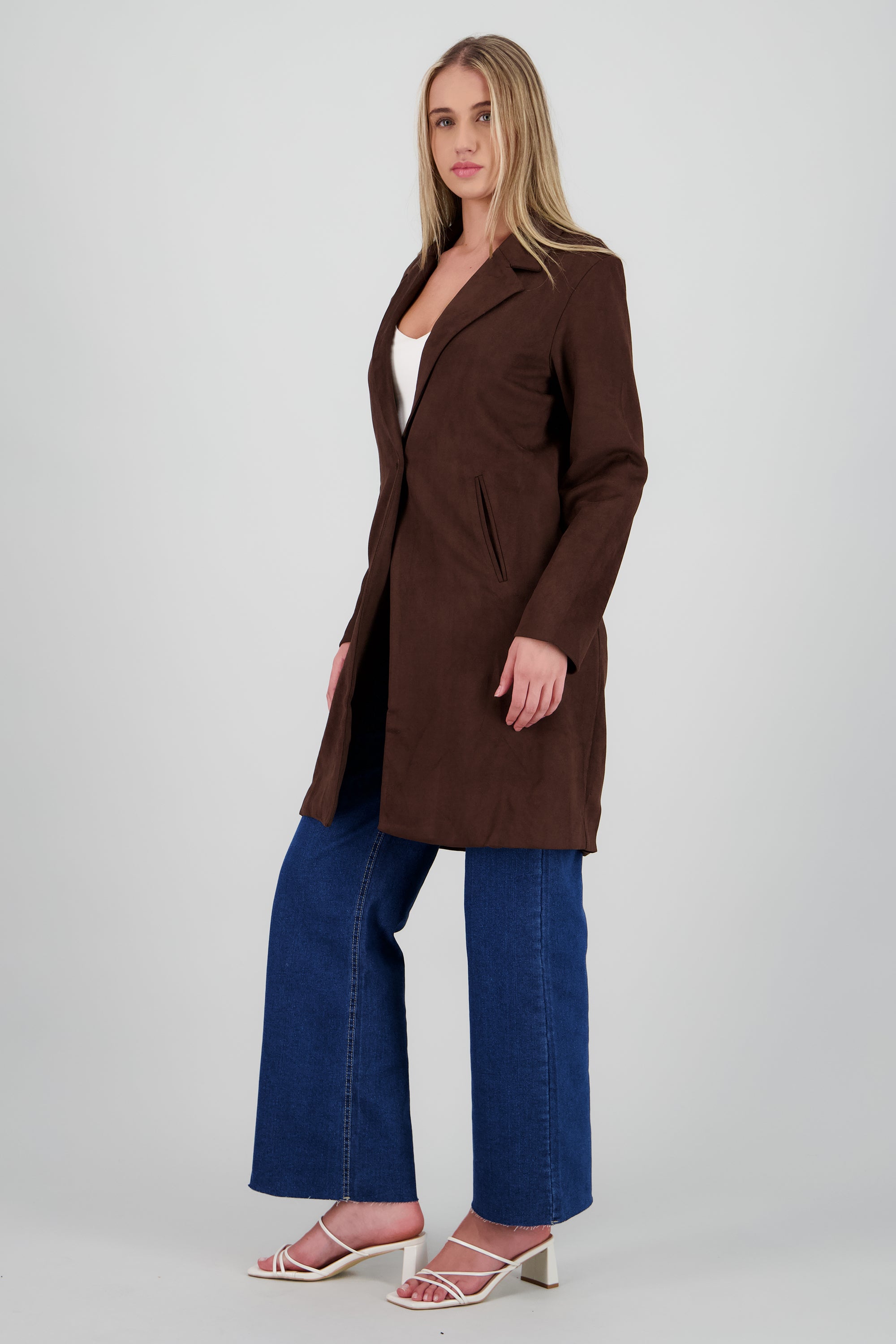 Abrigo liso suede CHOCOLATE