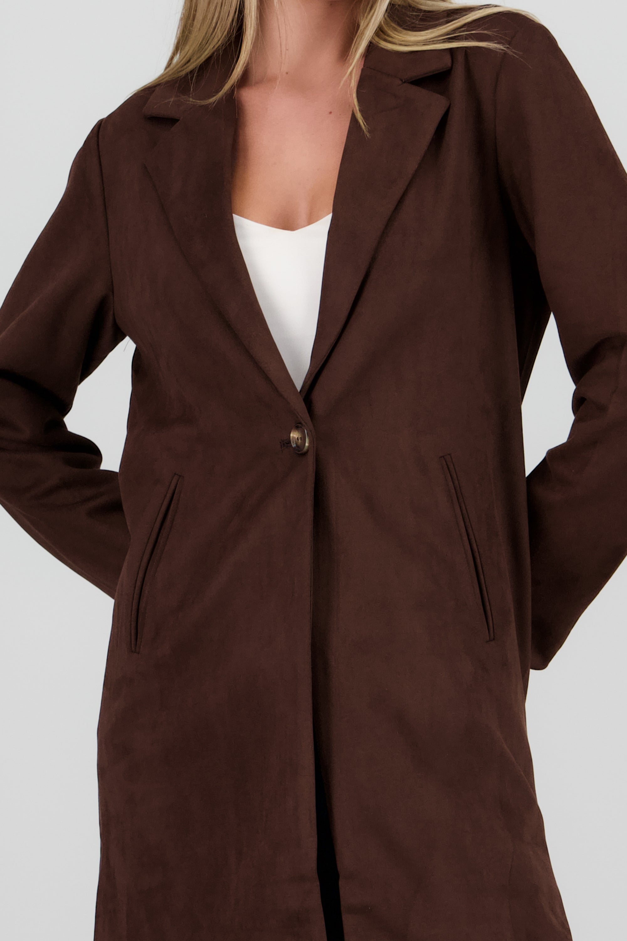 Abrigo liso suede CHOCOLATE
