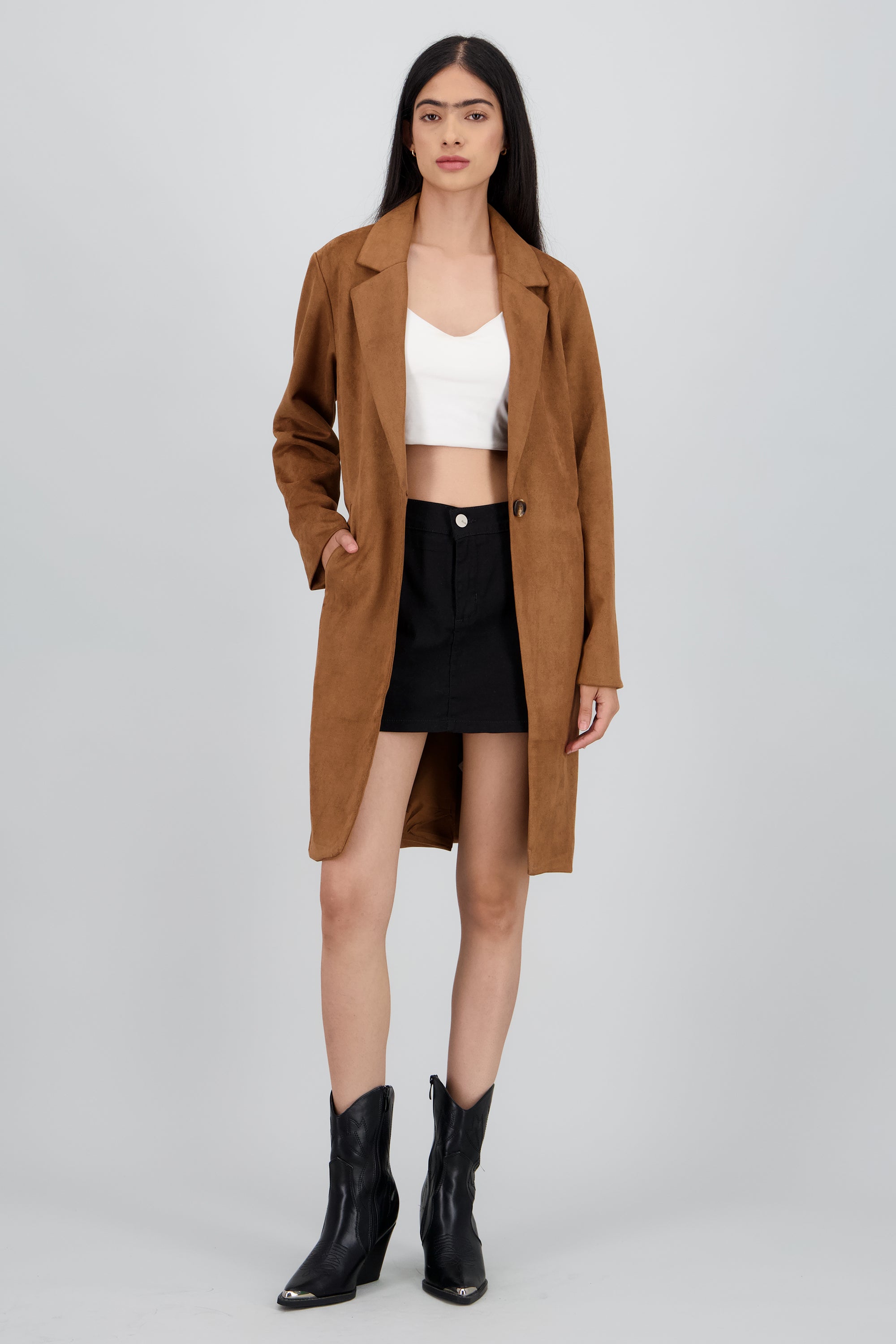 Abrigo liso suede CAMELLO