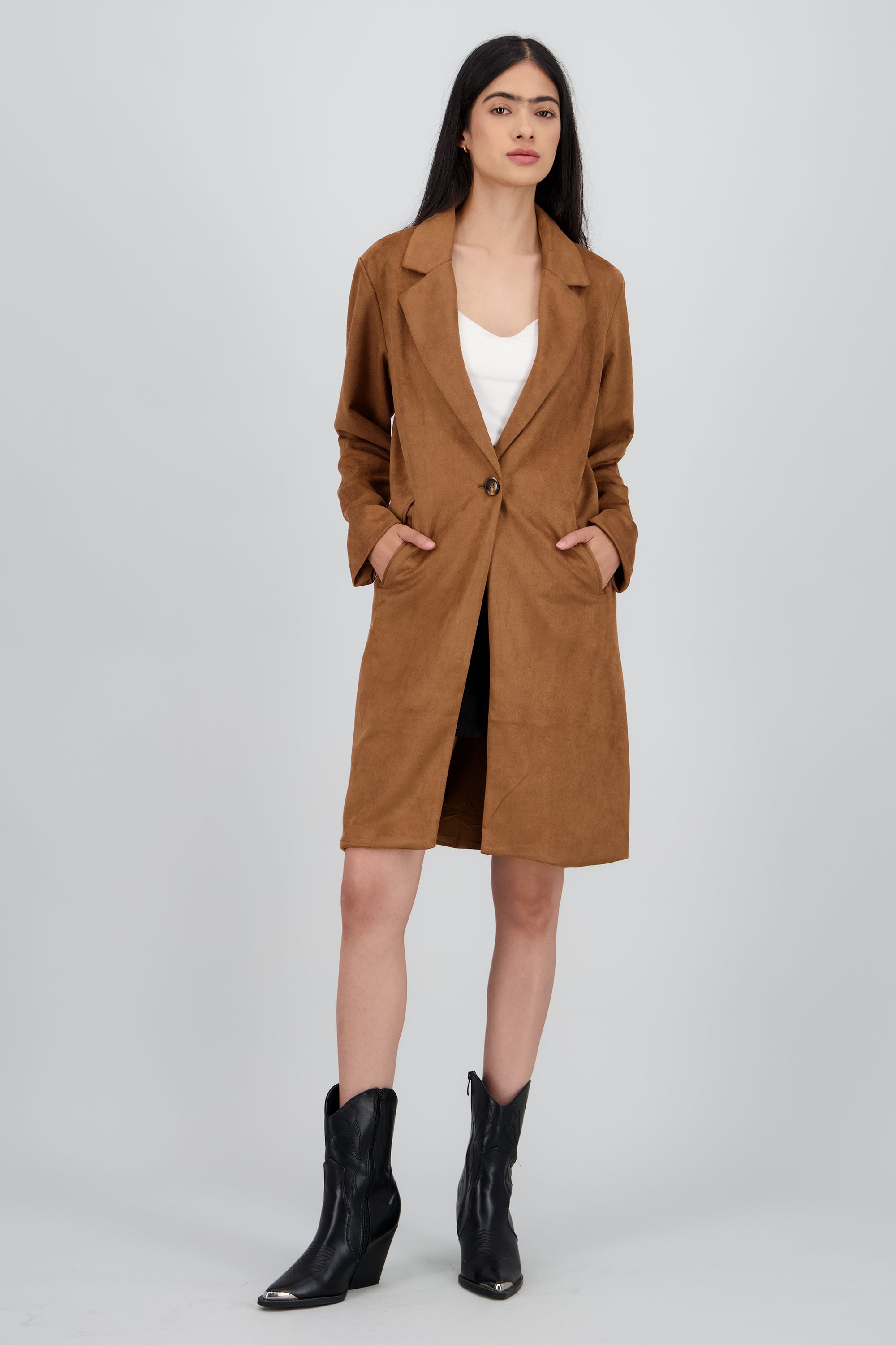 Abrigo liso suede CAMELLO